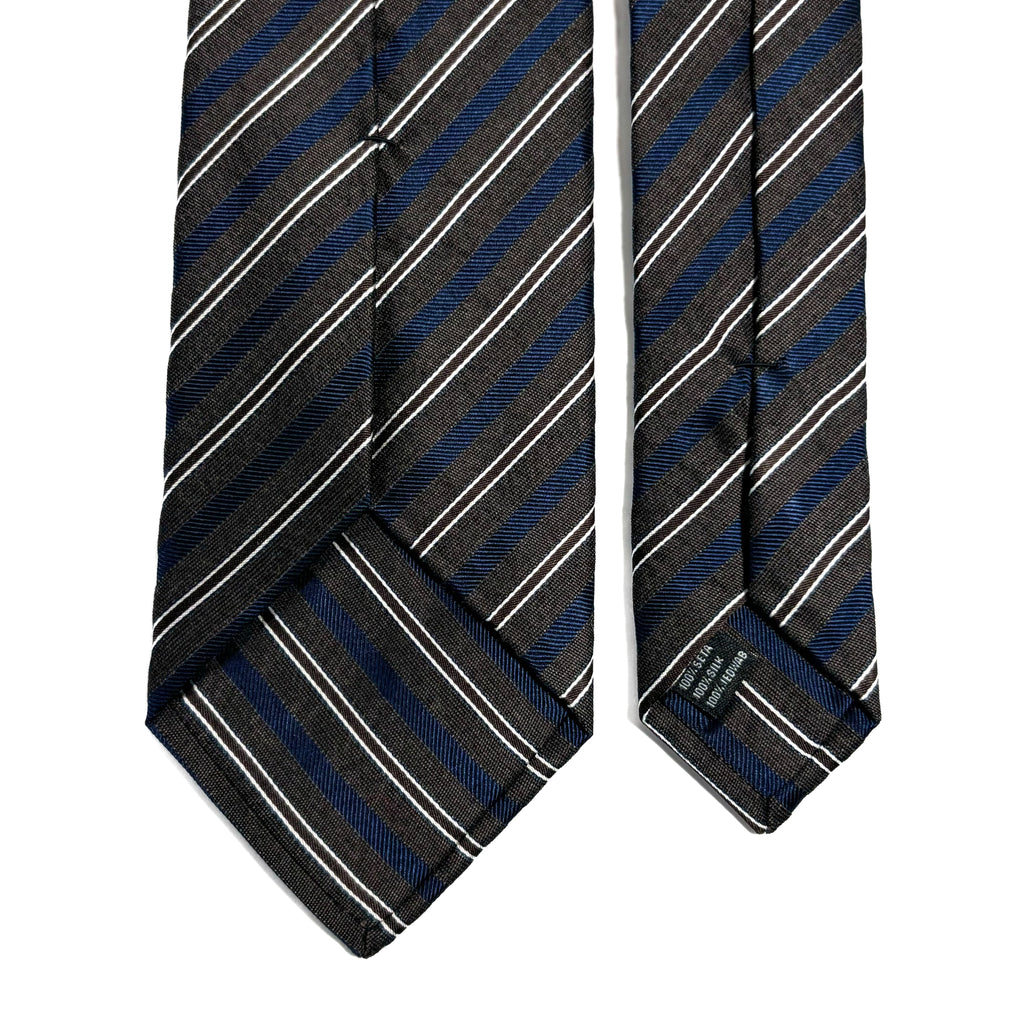 Brown & Navy Blue Striped Silk Jacquard Tie