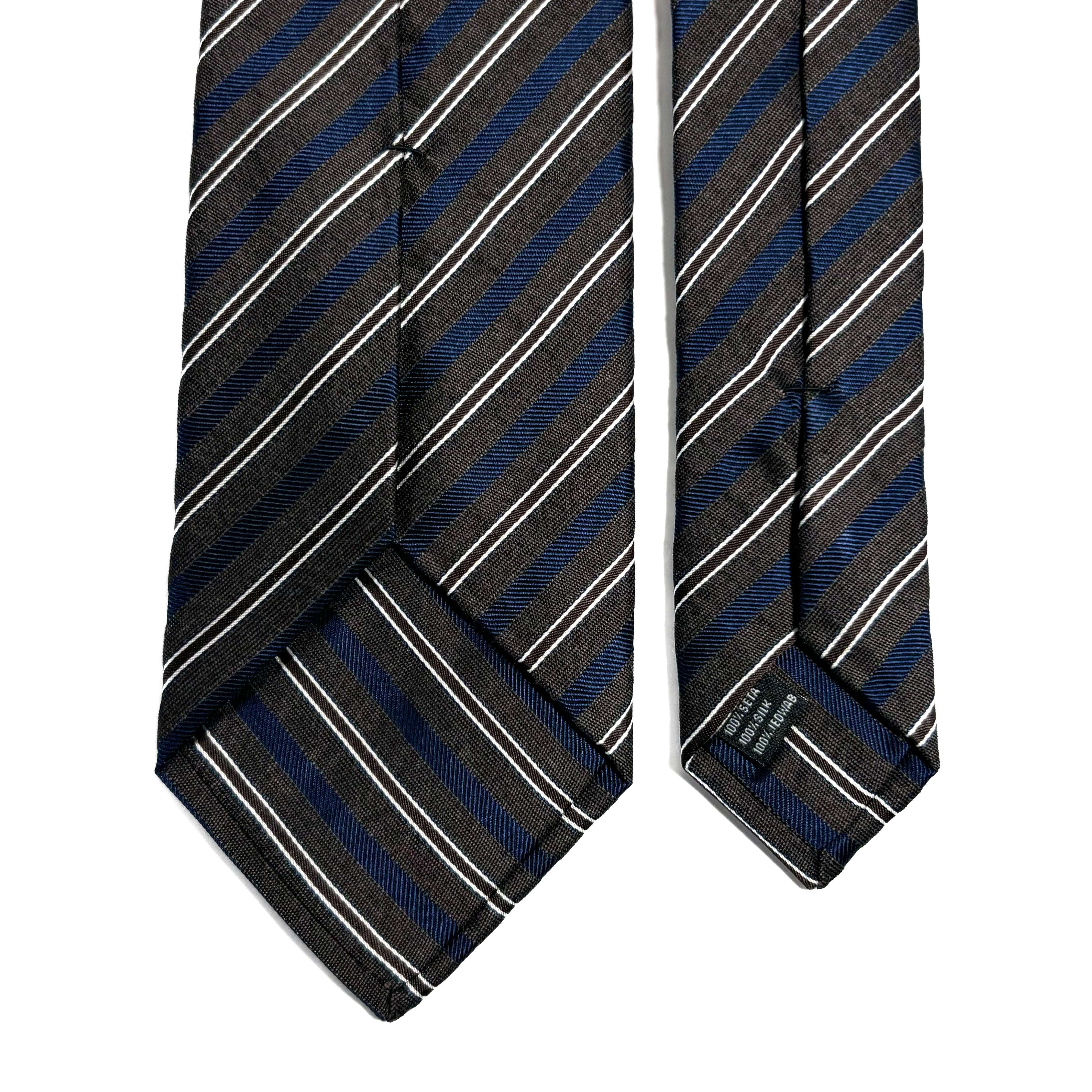 Brown & Navy Blue Striped Silk Jacquard Tie