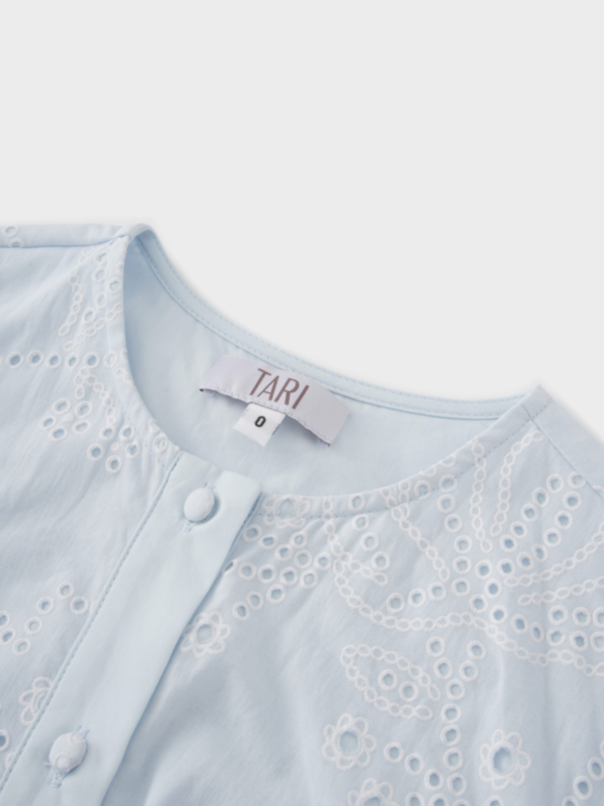 Eyelet Belted A-Line  Shirtdress-Light Blue-4