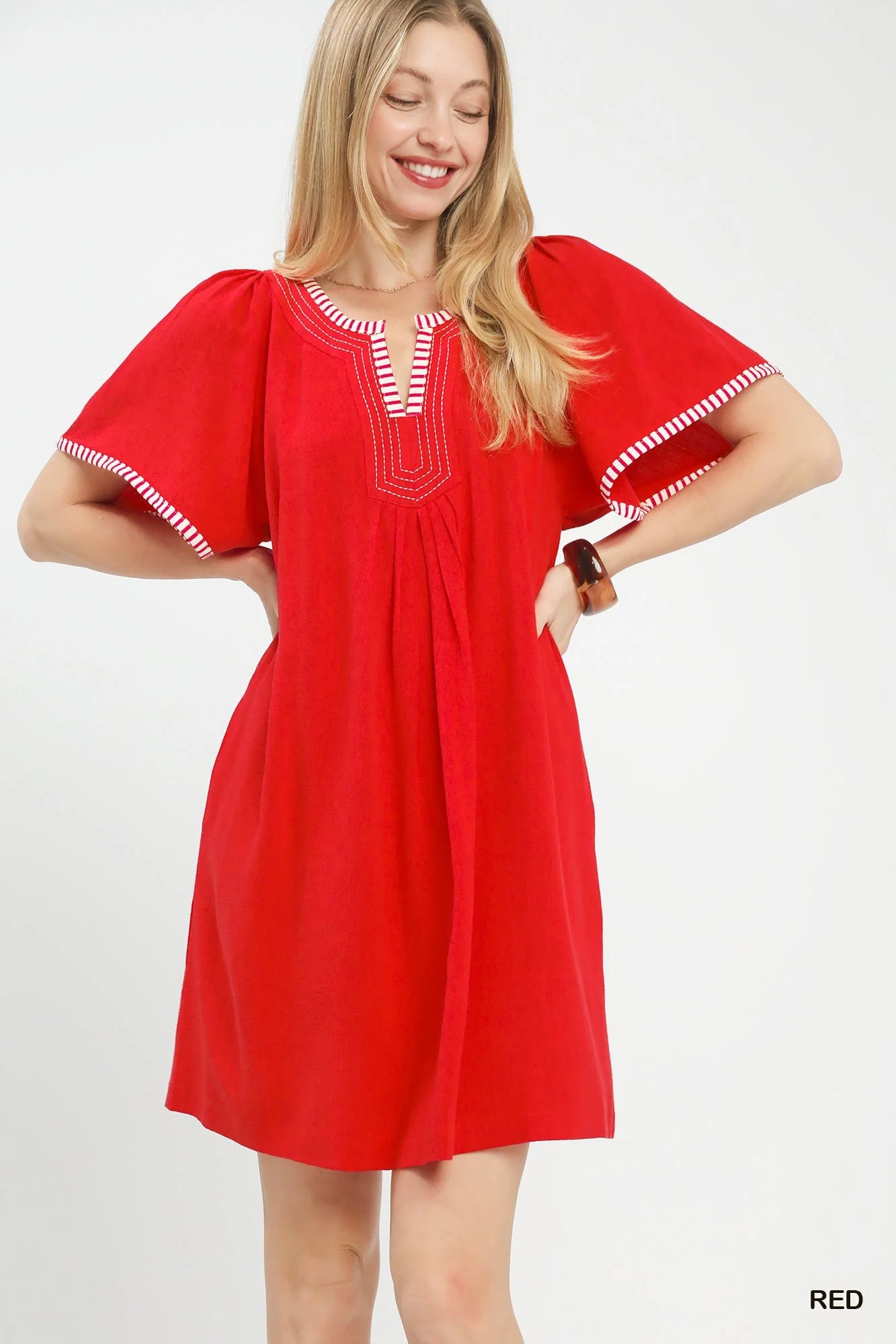 Linen-Trim Tunic Dress