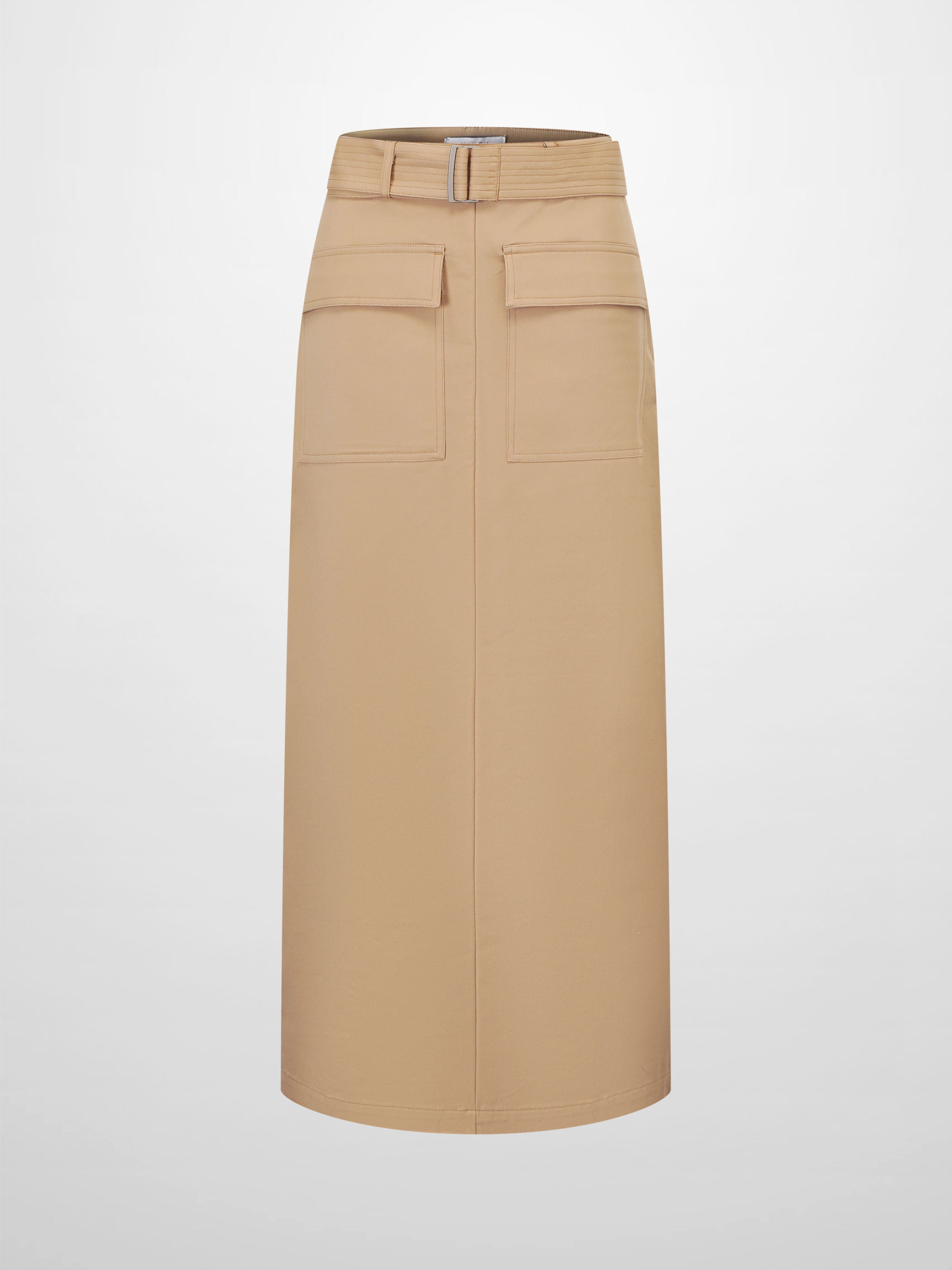 Belted Straight Cargo Pocket Skirt-Tan-1