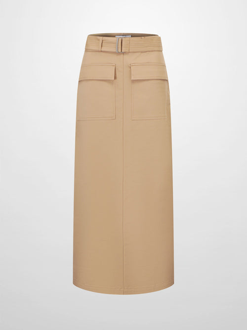 Belted Straight Cargo Pocket Skirt-Tan-1
