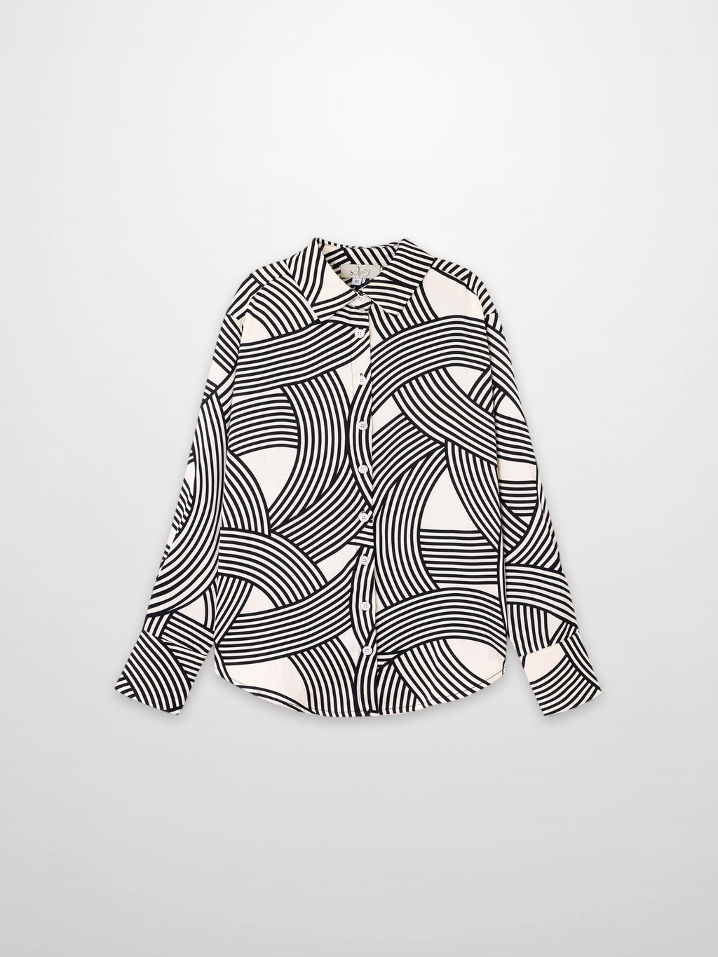 Button Down Print Blouse-Geometric Lines-1