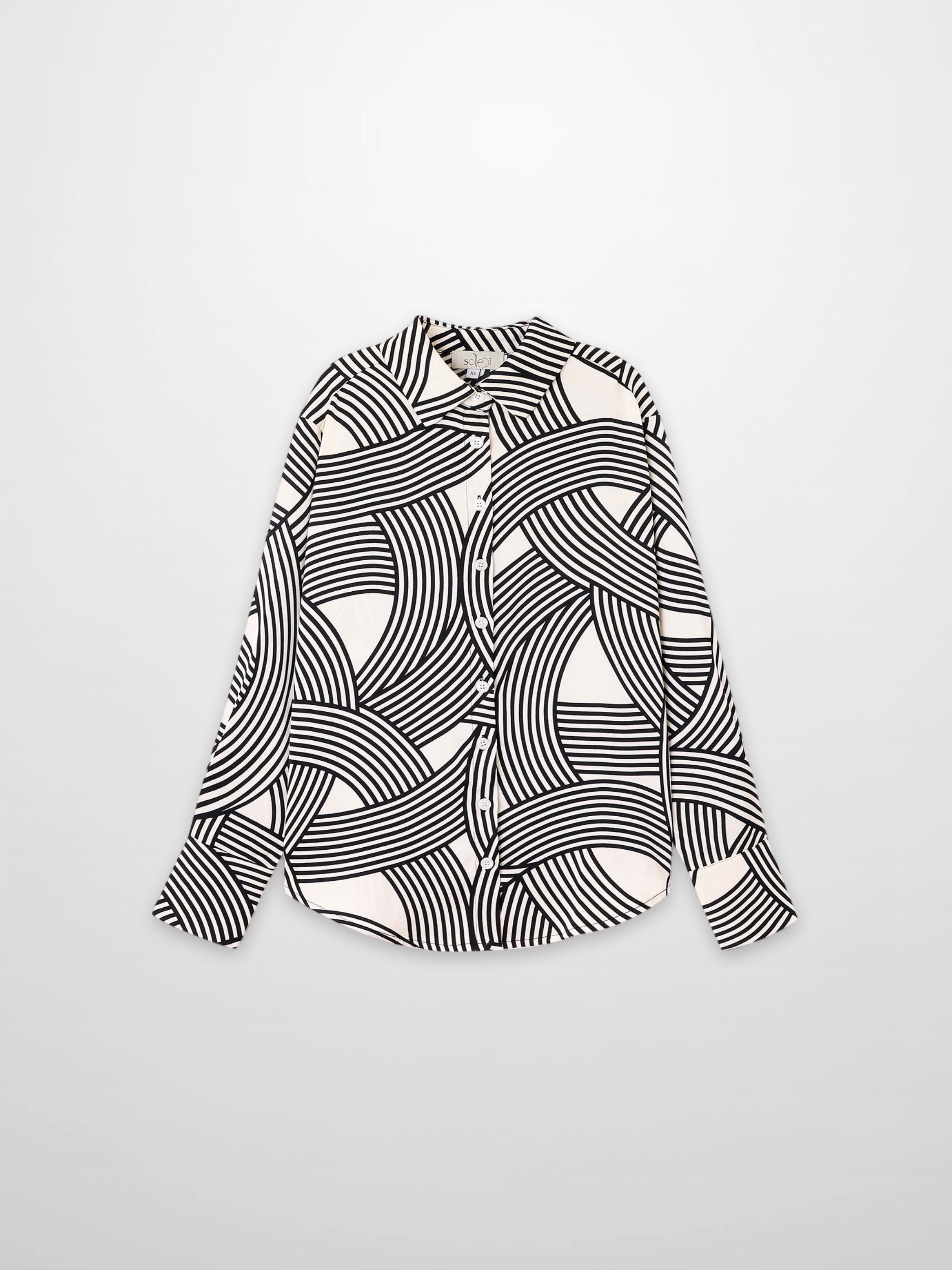 Button Down Print Blouse-Geometric Lines-1