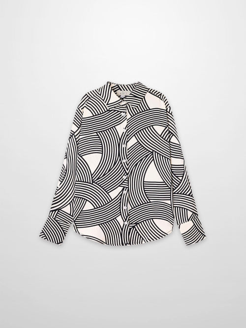 Button Down Print Blouse-Geometric Lines-1