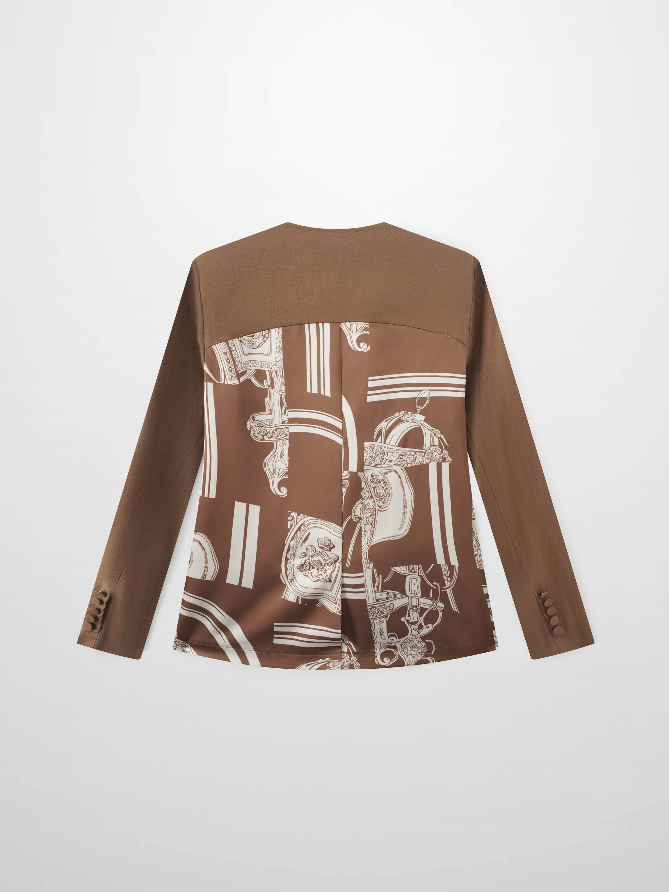 Silky Back Printed Blazer-Brown/Cream-1