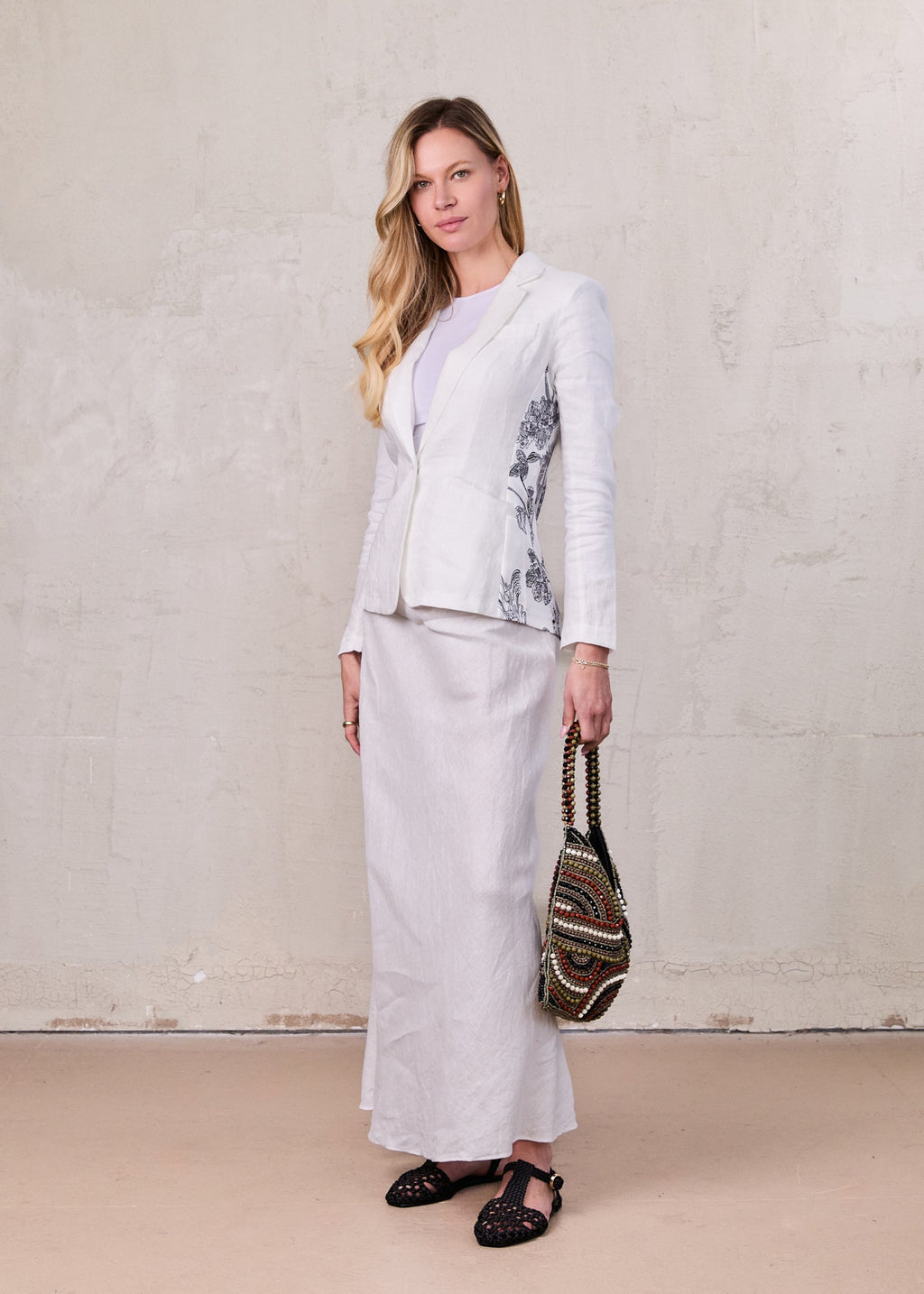 Silky Back Printed Blazer-White/Black-1