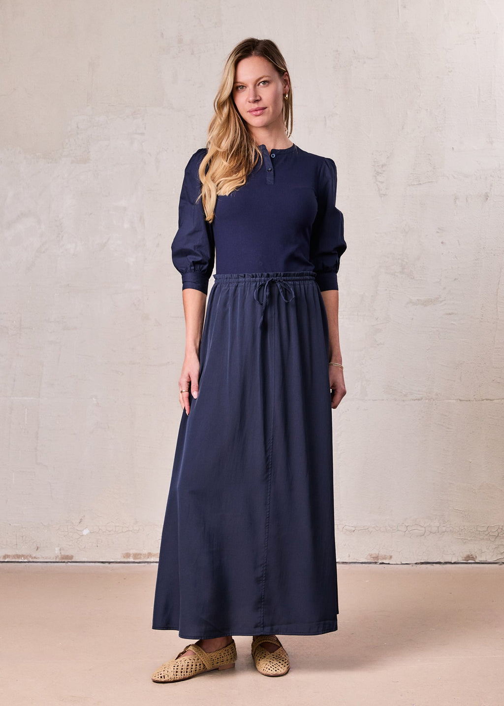 DRAWSTRING RUFFLE SKIRT-NAVY-0