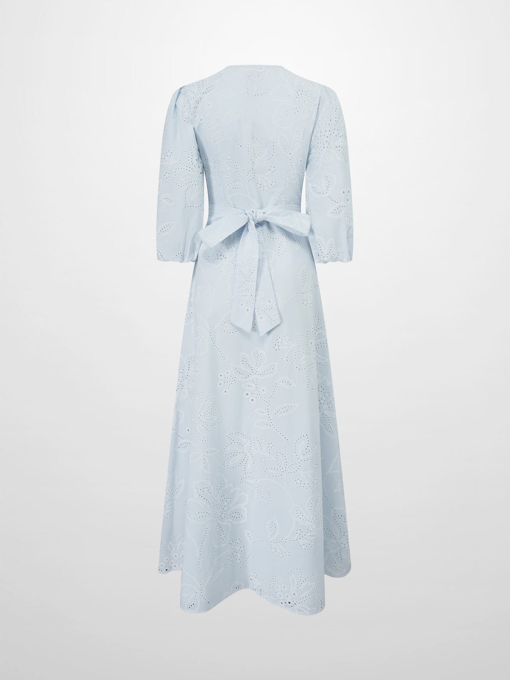 Eyelet Belted A-Line  Shirtdress-Light Blue-3