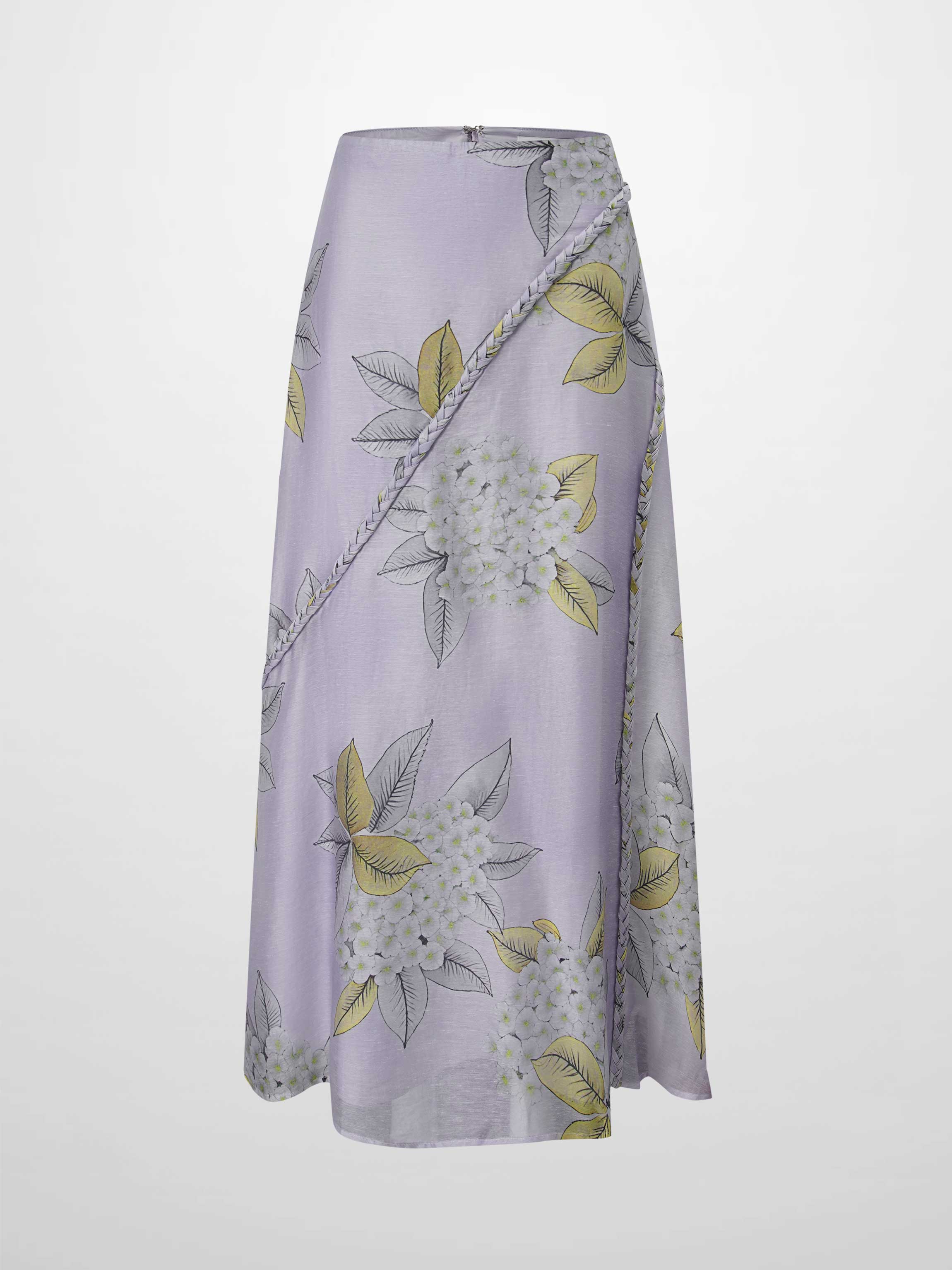 Braided Detail A-Line Skirt-Lavender Floral-2