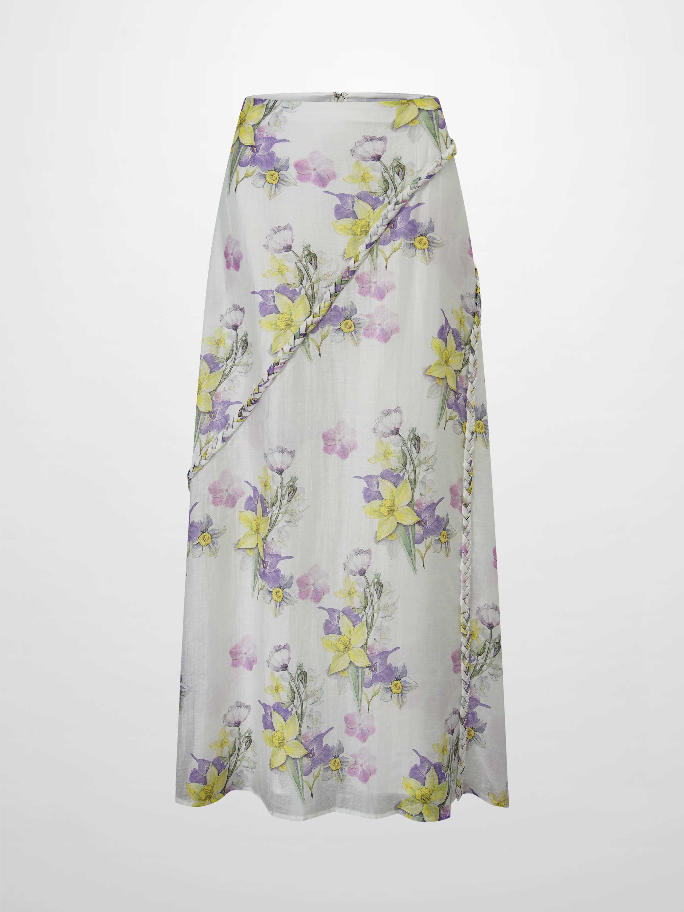 Braided Detail A-Line Skirt-Multi Color Floral-1