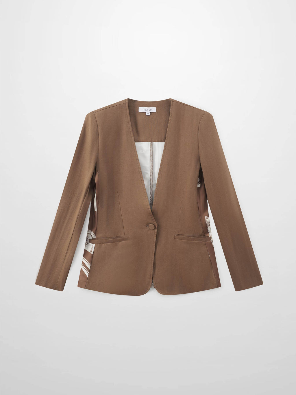 Silky Back Printed Blazer-Brown/Cream-0
