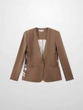 Silky Back Printed Blazer-Brown/Cream-0