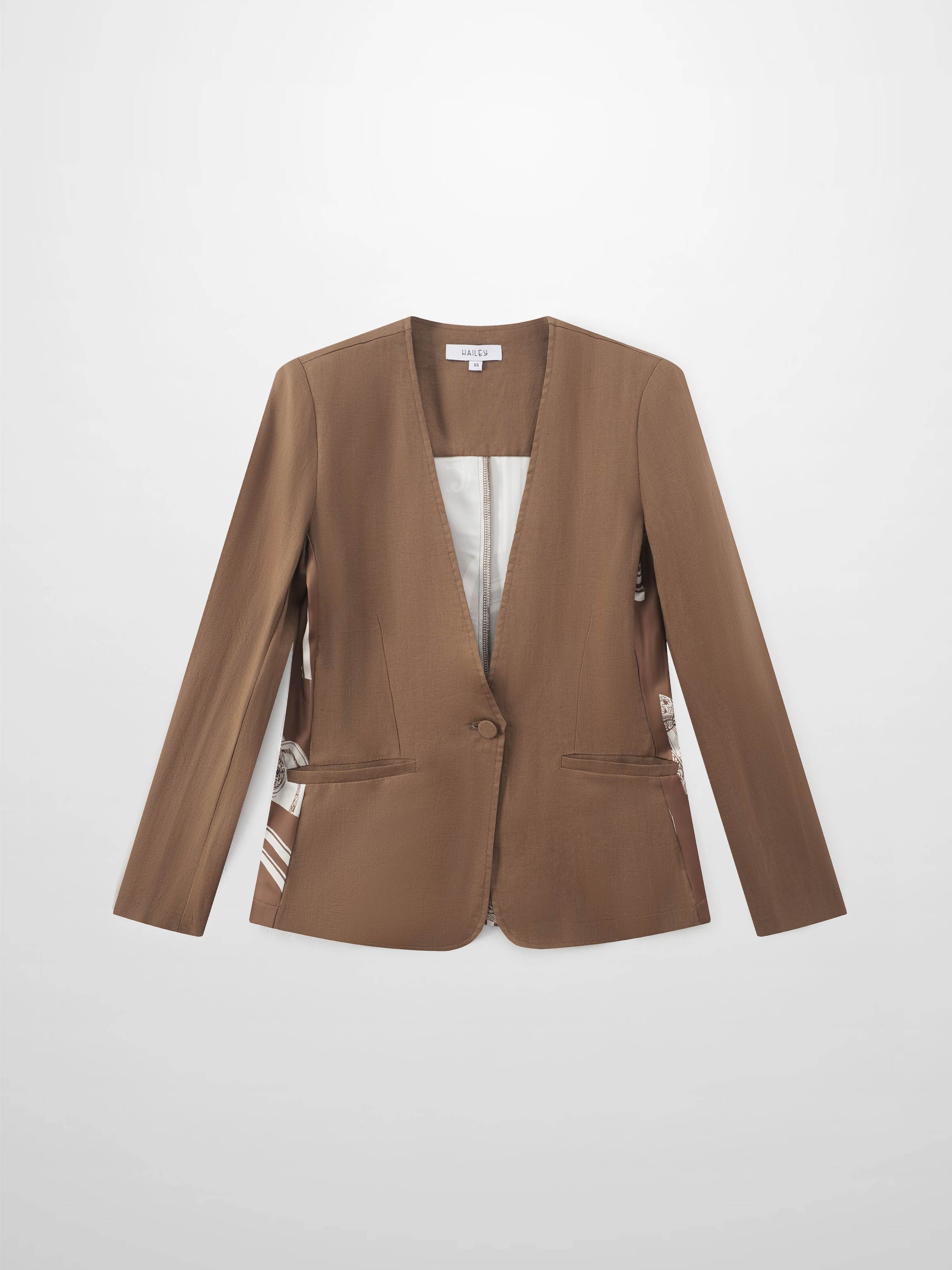 Silky Back Printed Blazer-Brown/Cream-0