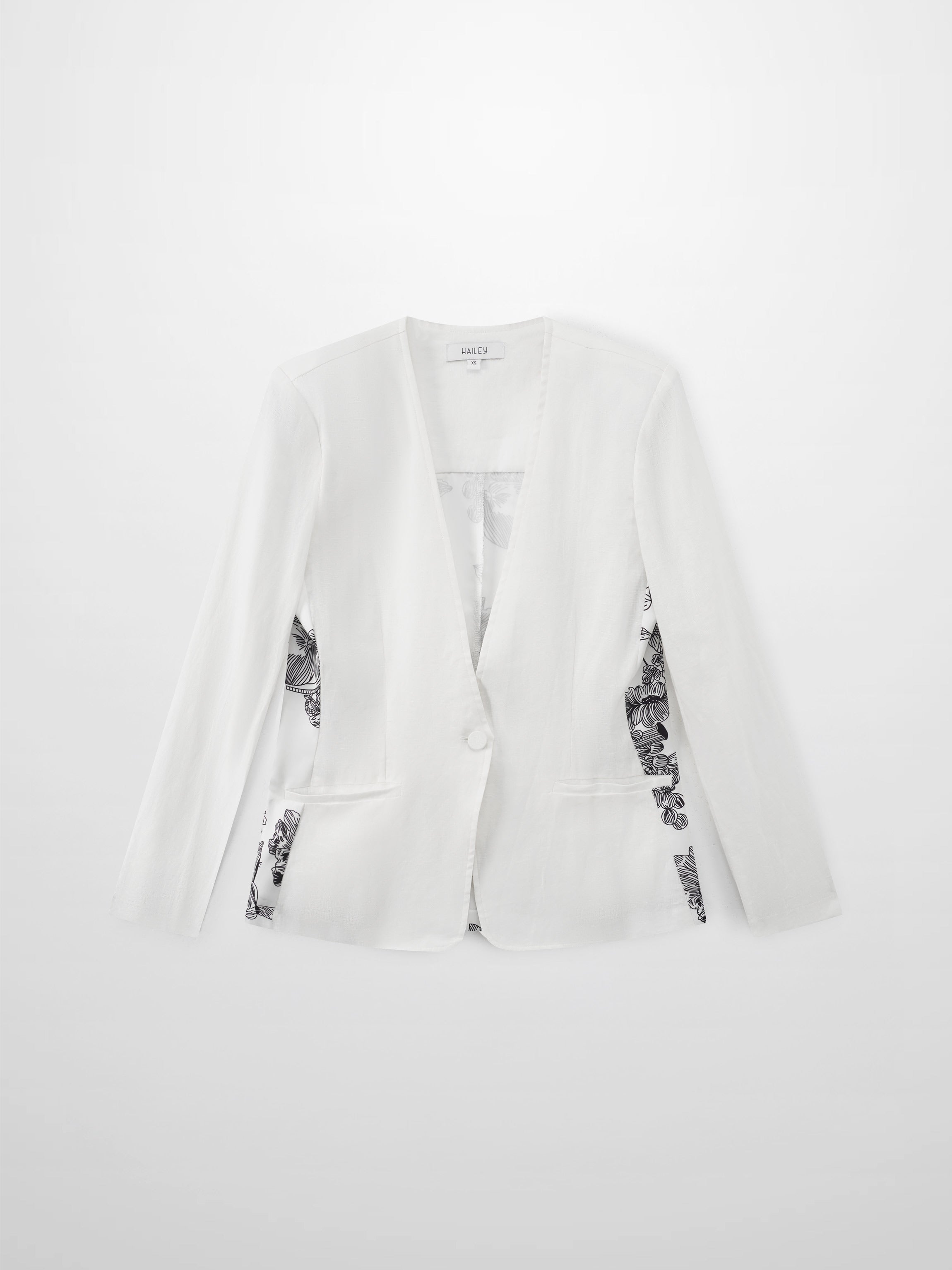 Silky Back Printed Blazer-White/Black-2
