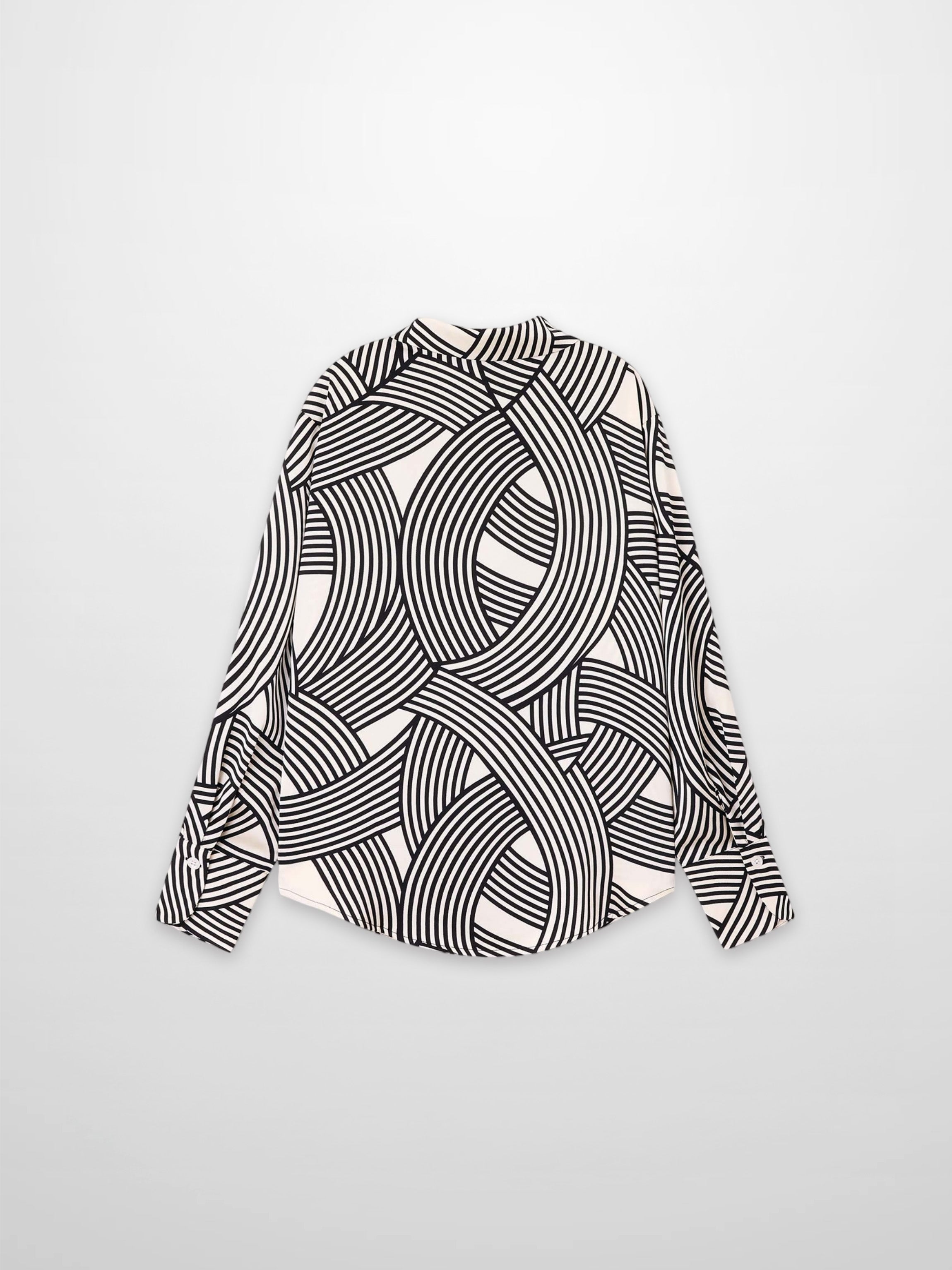 Button Down Print Blouse-Geometric Lines-2