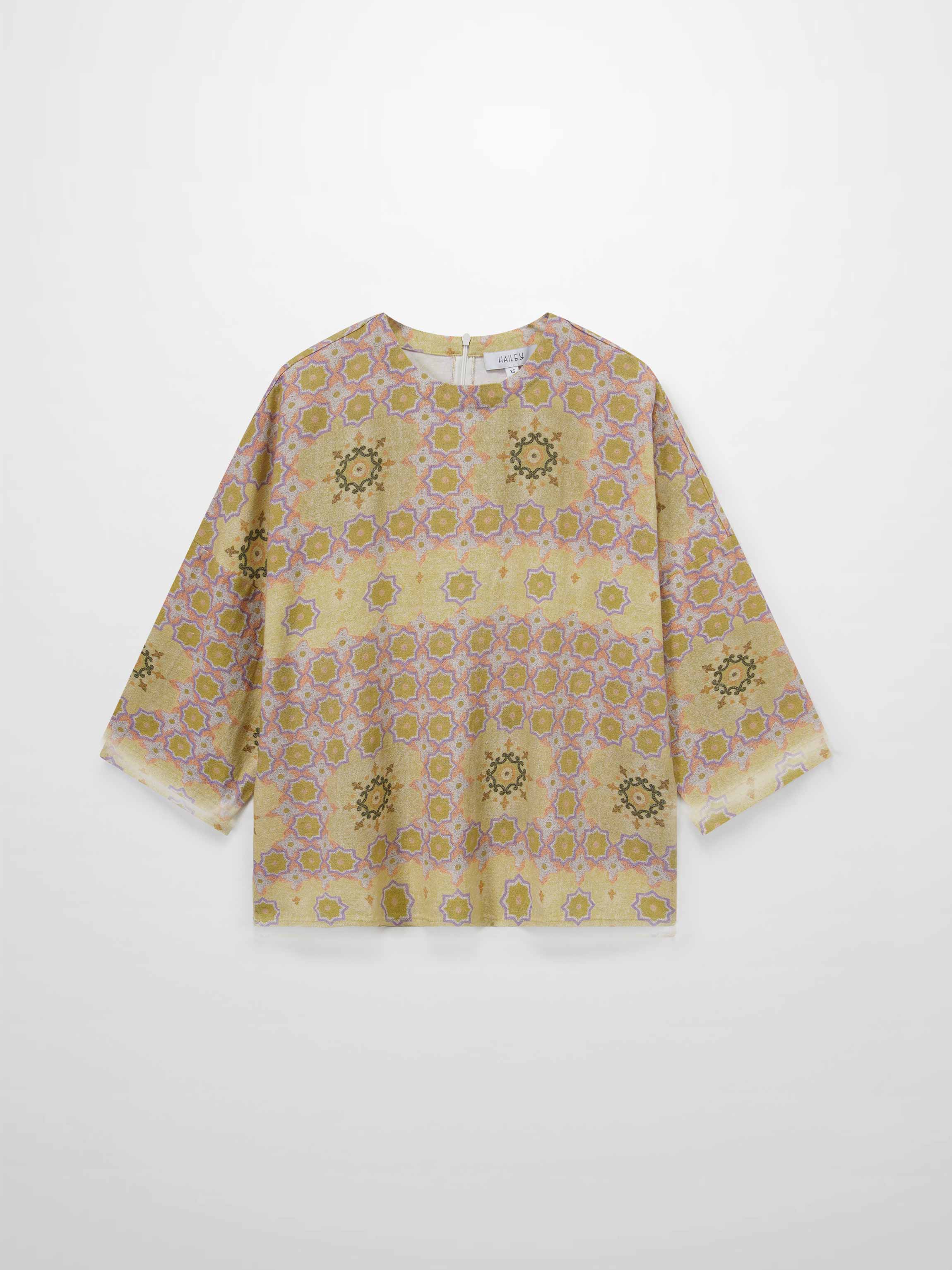 Linen Blend Crop Swing Top-Geometric-1
