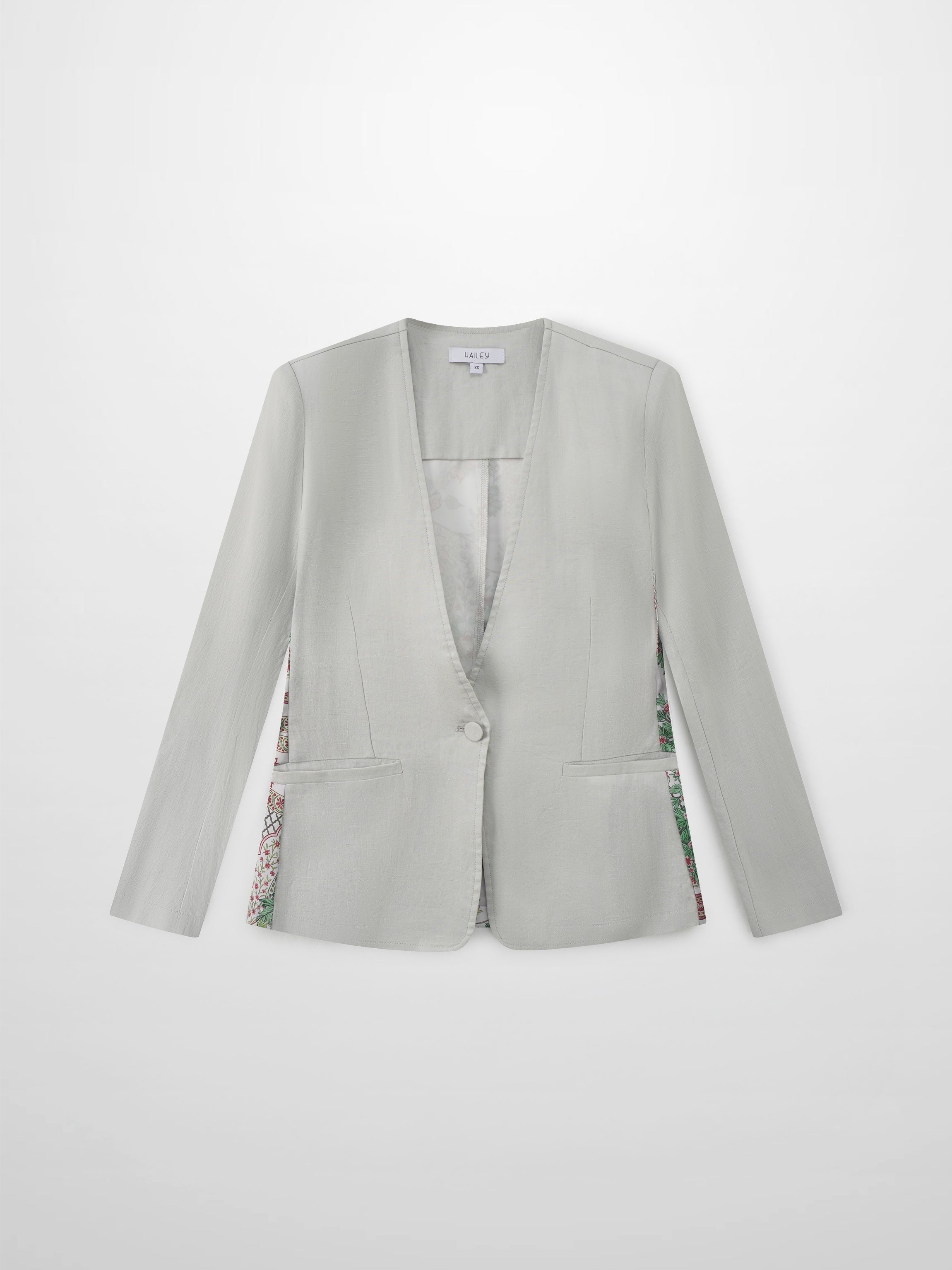 Silky Back Printed Blazer-Grey/Multi Color-0