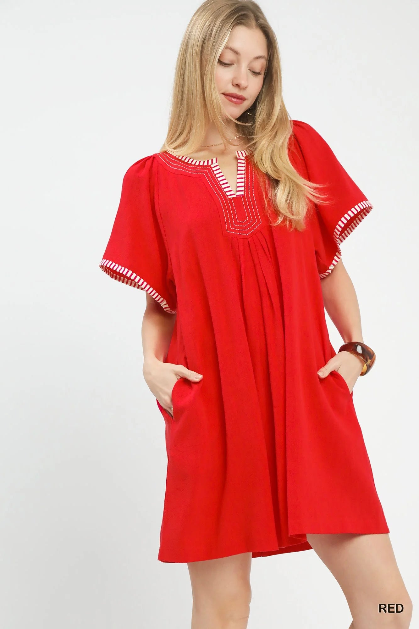 Linen-Trim Tunic Dress