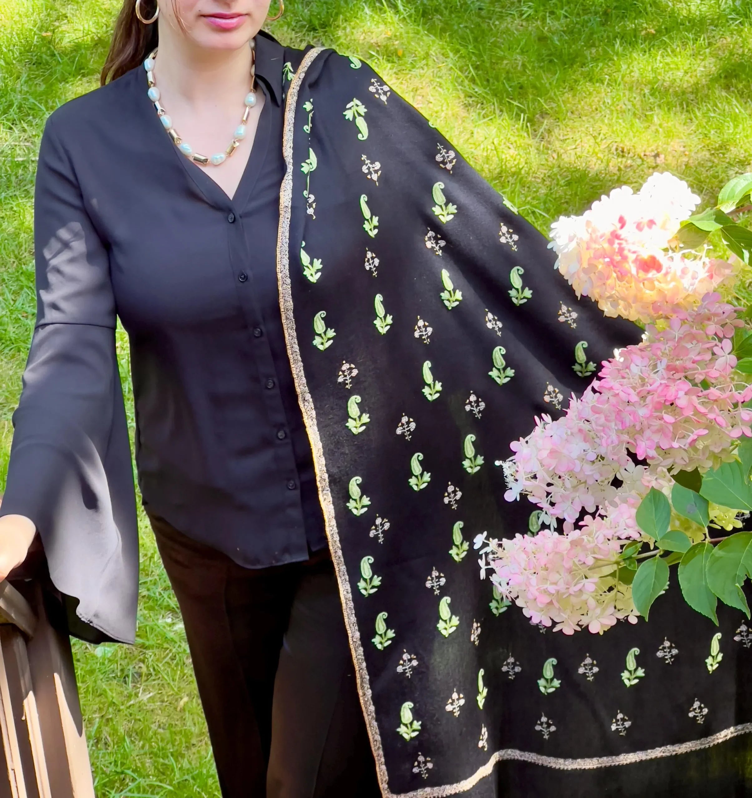 Limited Edition Black and Green Paisley Wool Shawl