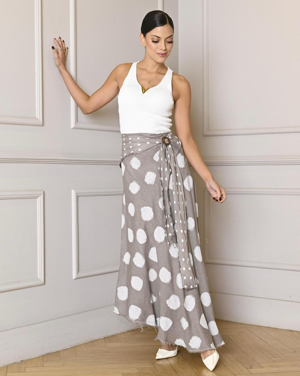 Italian Linen Polka-Dot Skirt