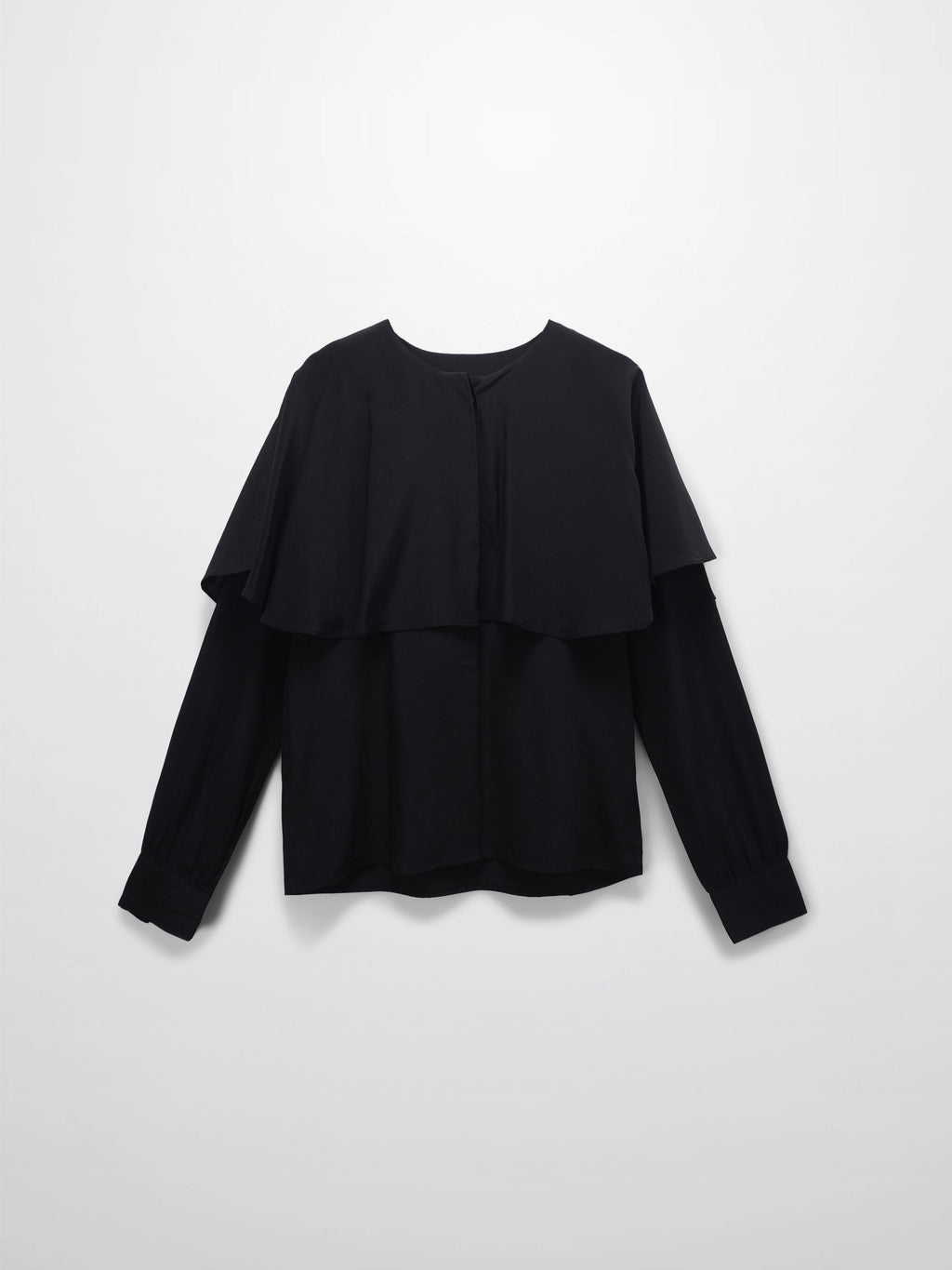 Silk Cape Blouse-Black-0