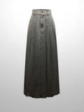 Stitched Pleated Denim Skirt-Grey