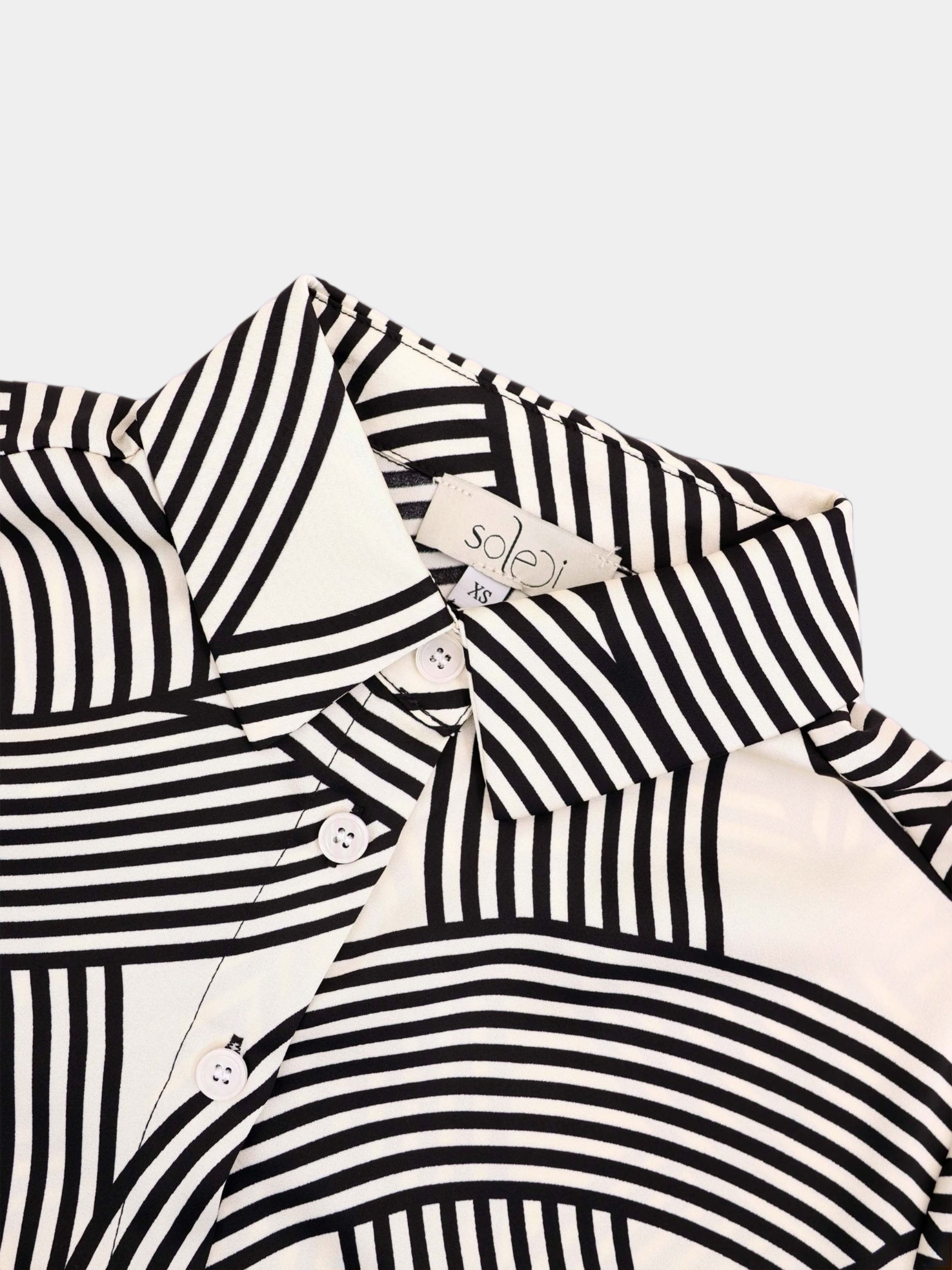 Button Down Print Blouse-Geometric Lines-3
