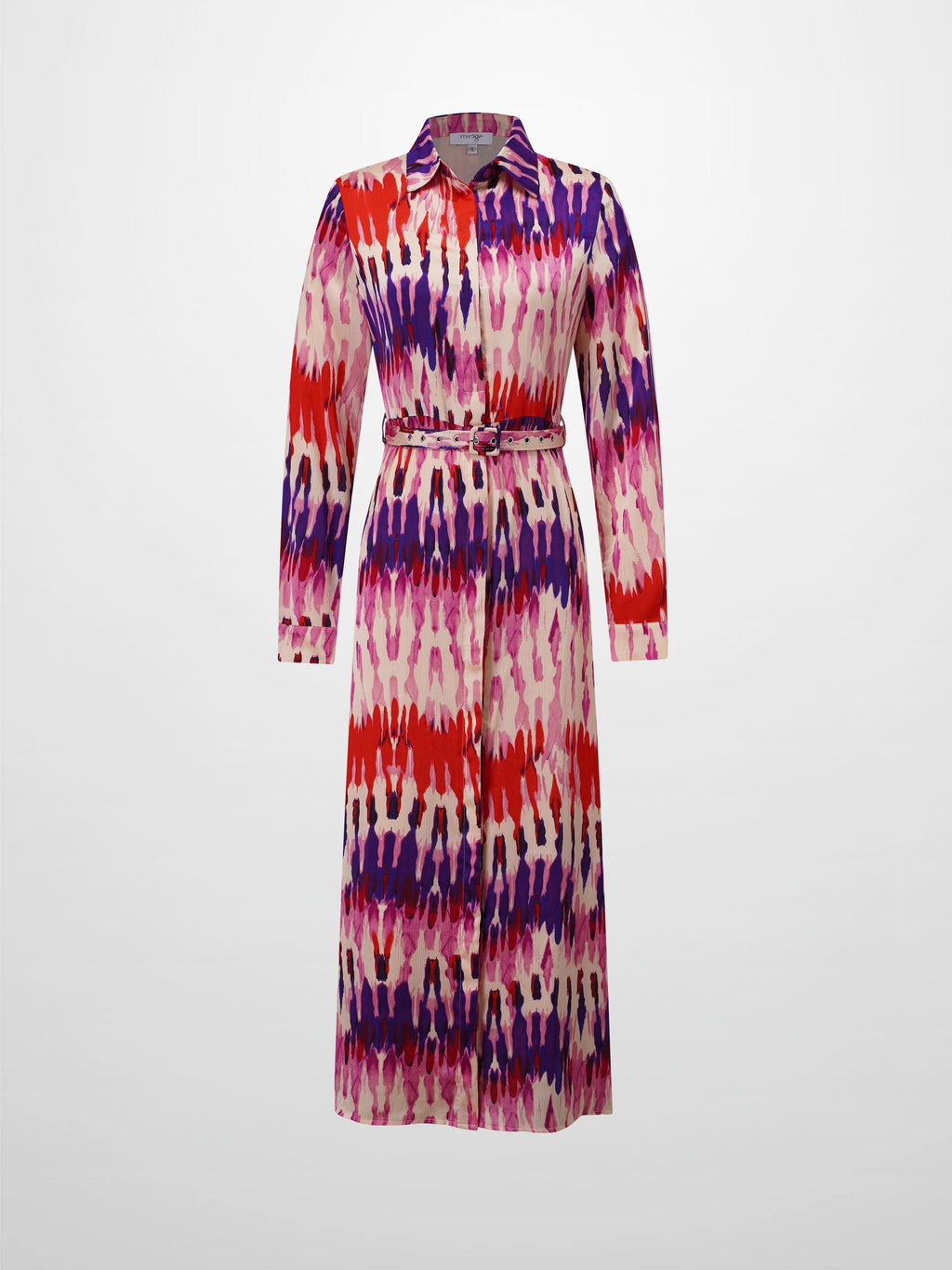 Basic Belted A-Line Dress-Pink Watercolor-2