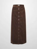 Button Down A-Line Corduroy Skirt-Dark Brown