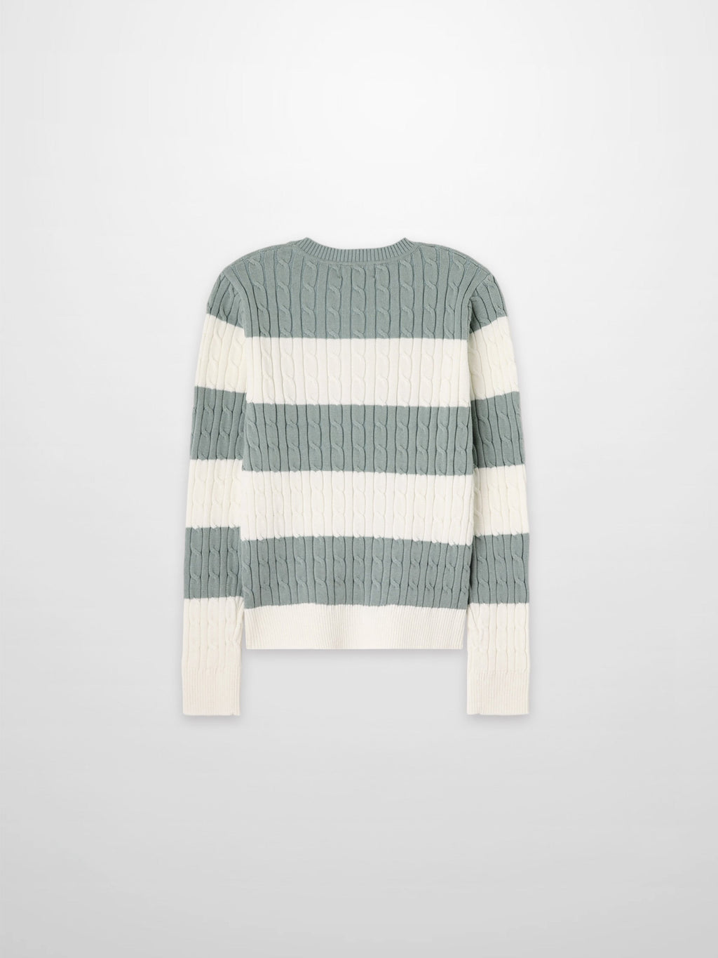 Striped Cable Sweater-Dusty Mint/White