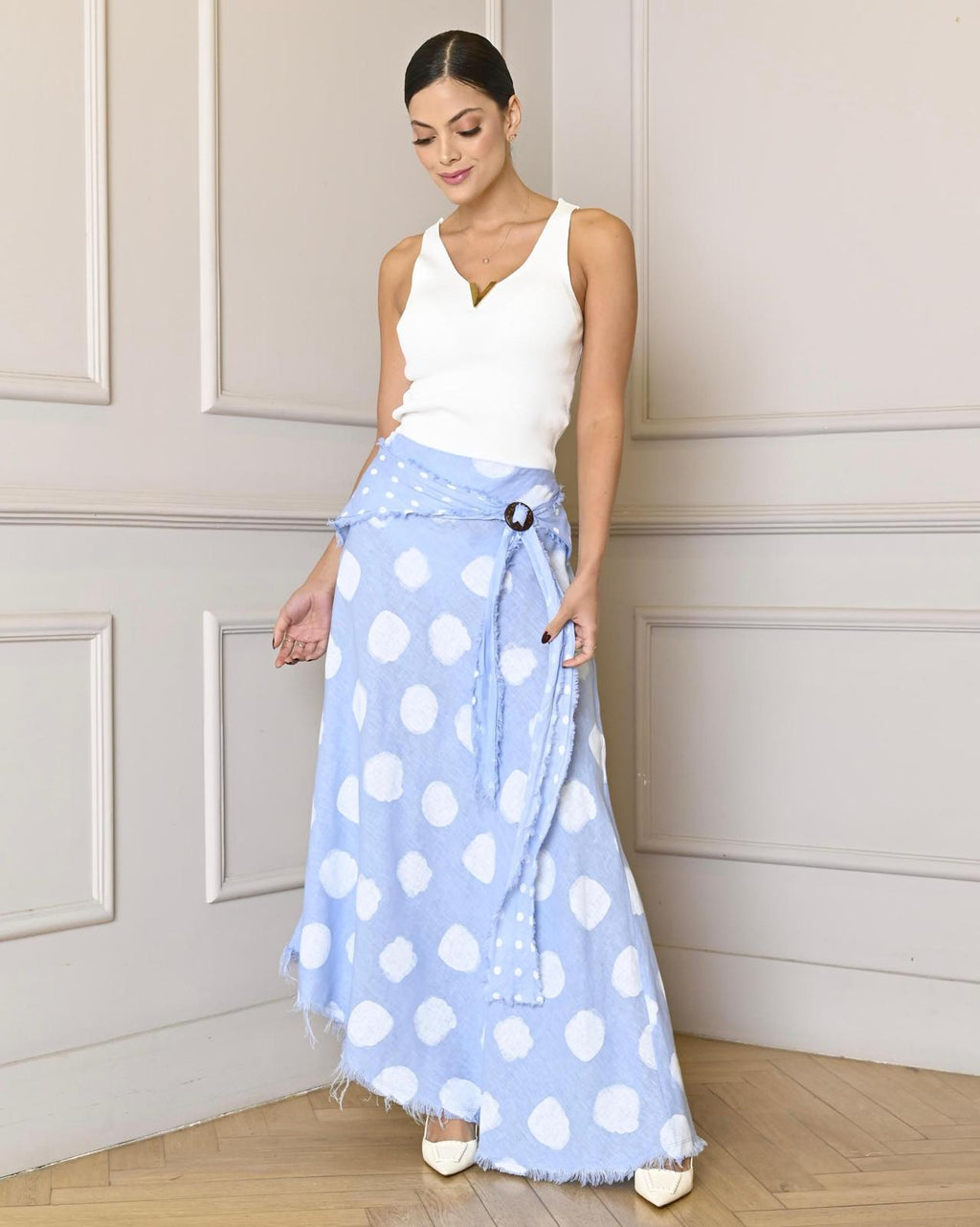 Italian Linen Polka-Dot Skirt