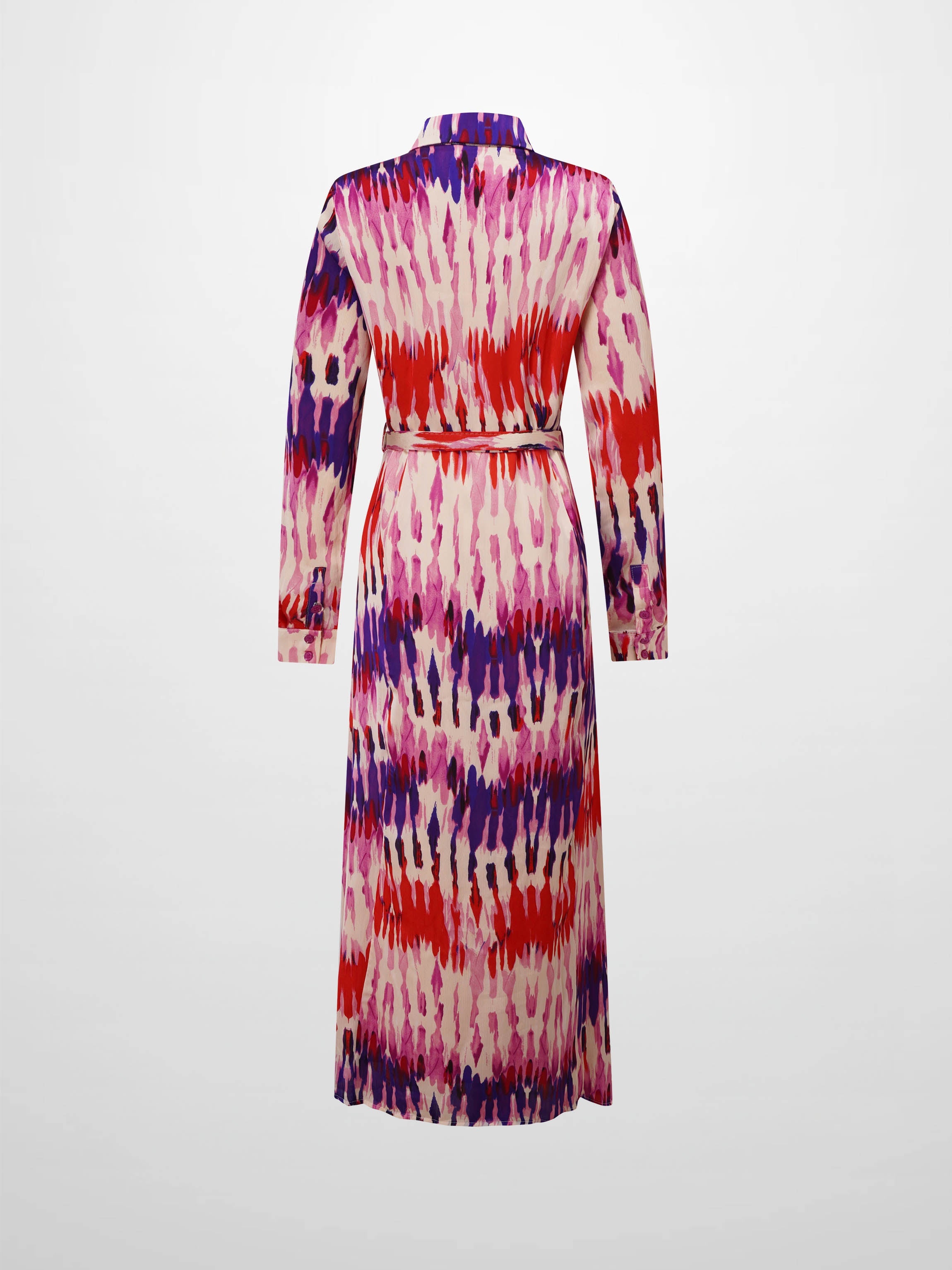 Basic Belted A-Line Dress-Pink Watercolor-3