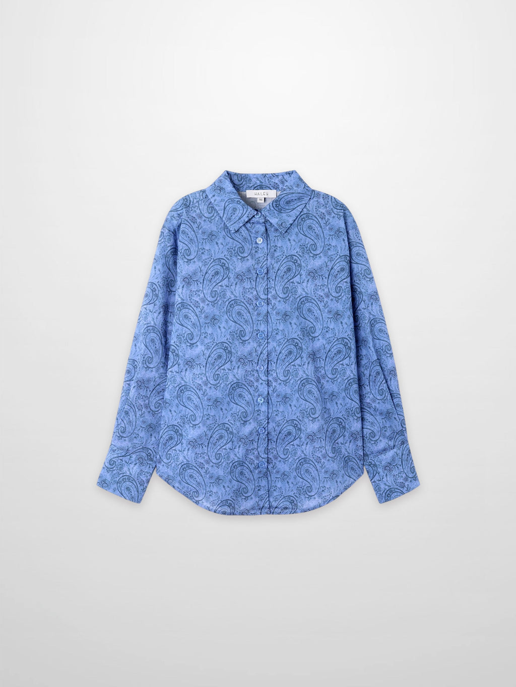 Button Down Collared Blouse-Blue Cotton Paisley-1