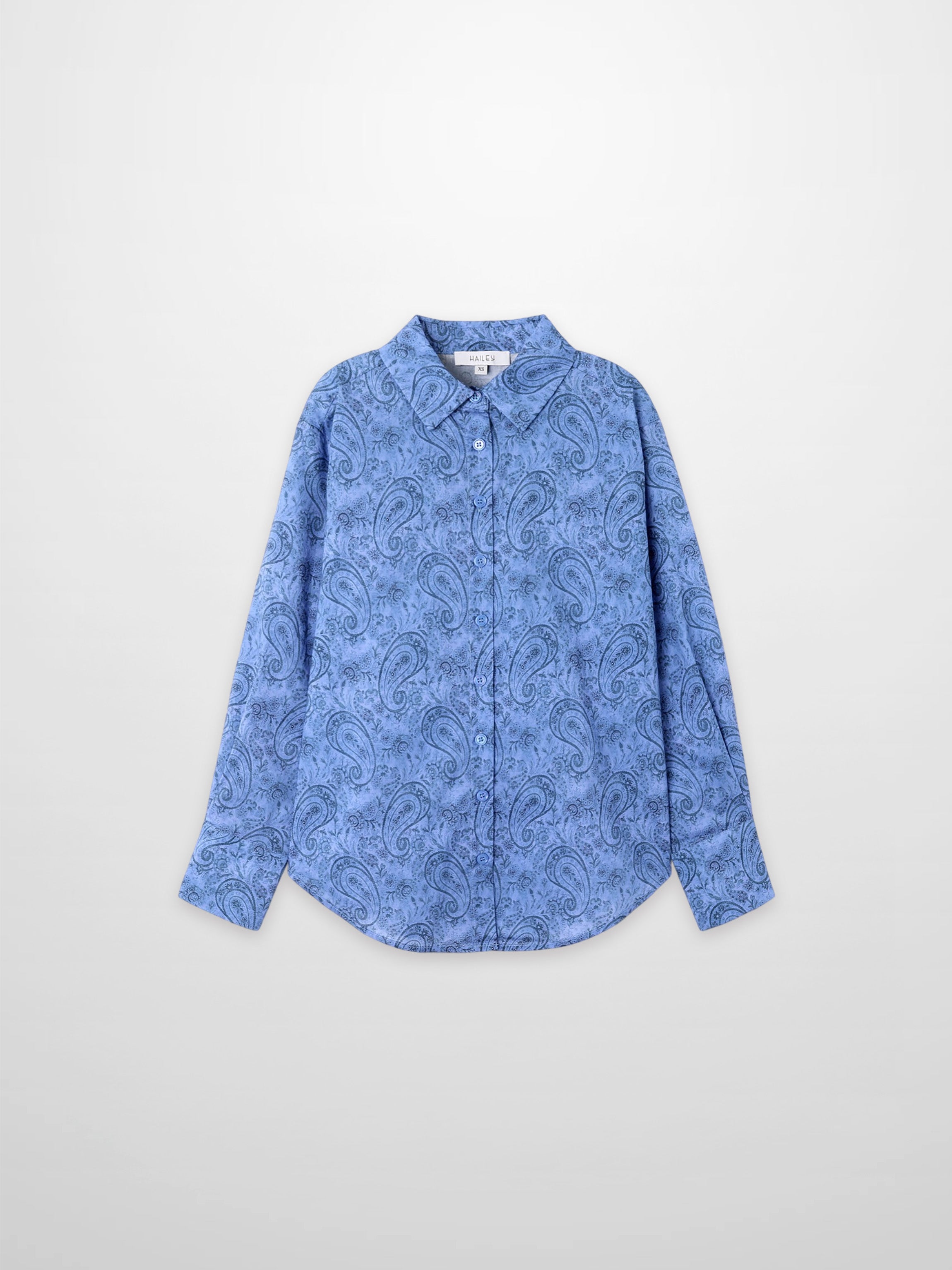 Button Down Collared Blouse-Blue Cotton Paisley-1