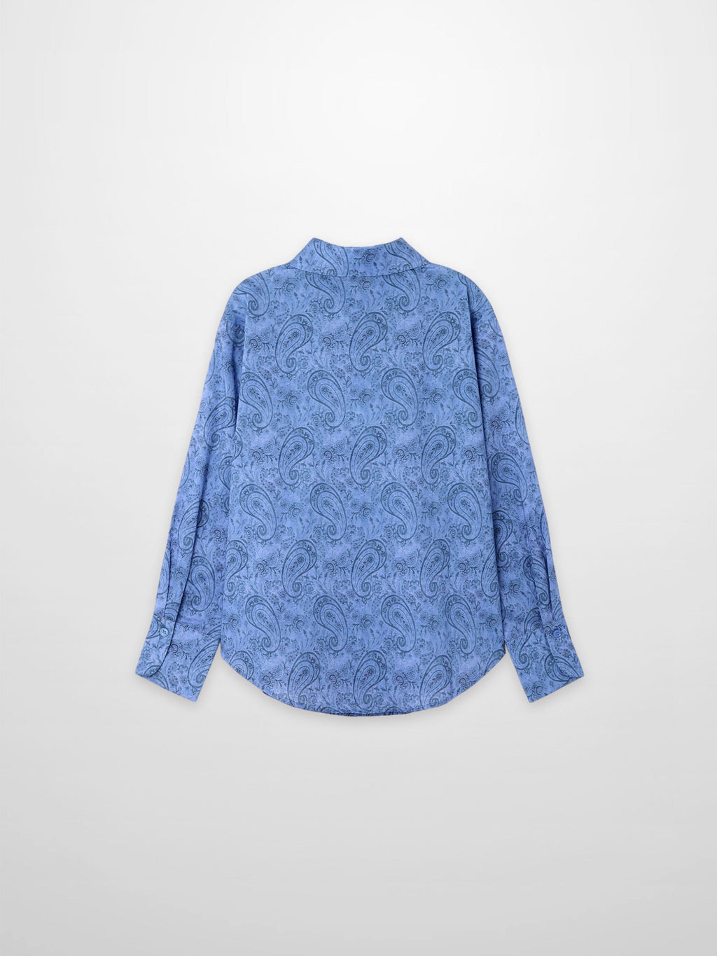 Button Down Collared Blouse-Blue Cotton Paisley-2