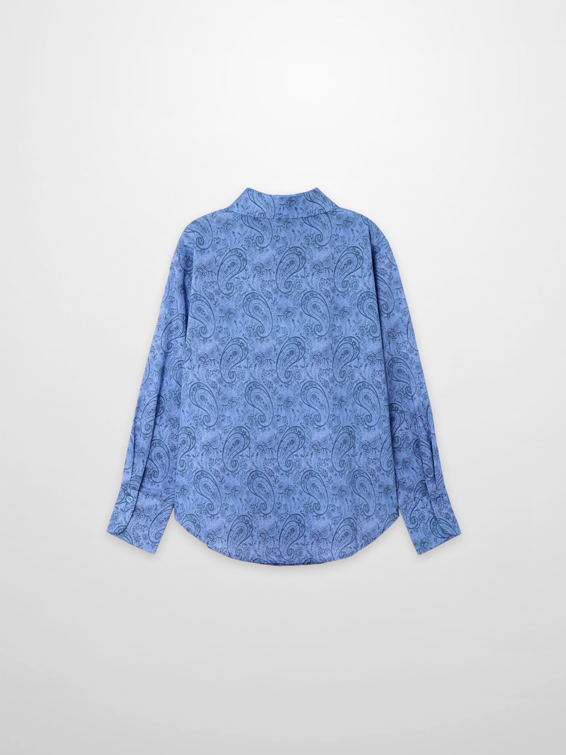 Button Down Collared Blouse-Blue Cotton Paisley-2