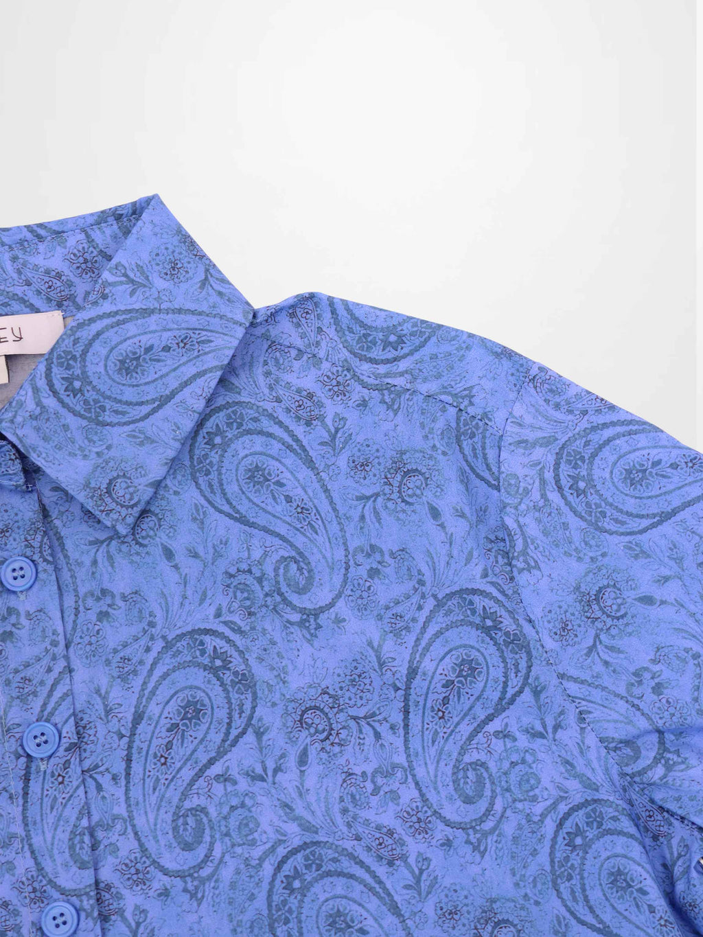 Button Down Collared Blouse-Blue Cotton Paisley-4