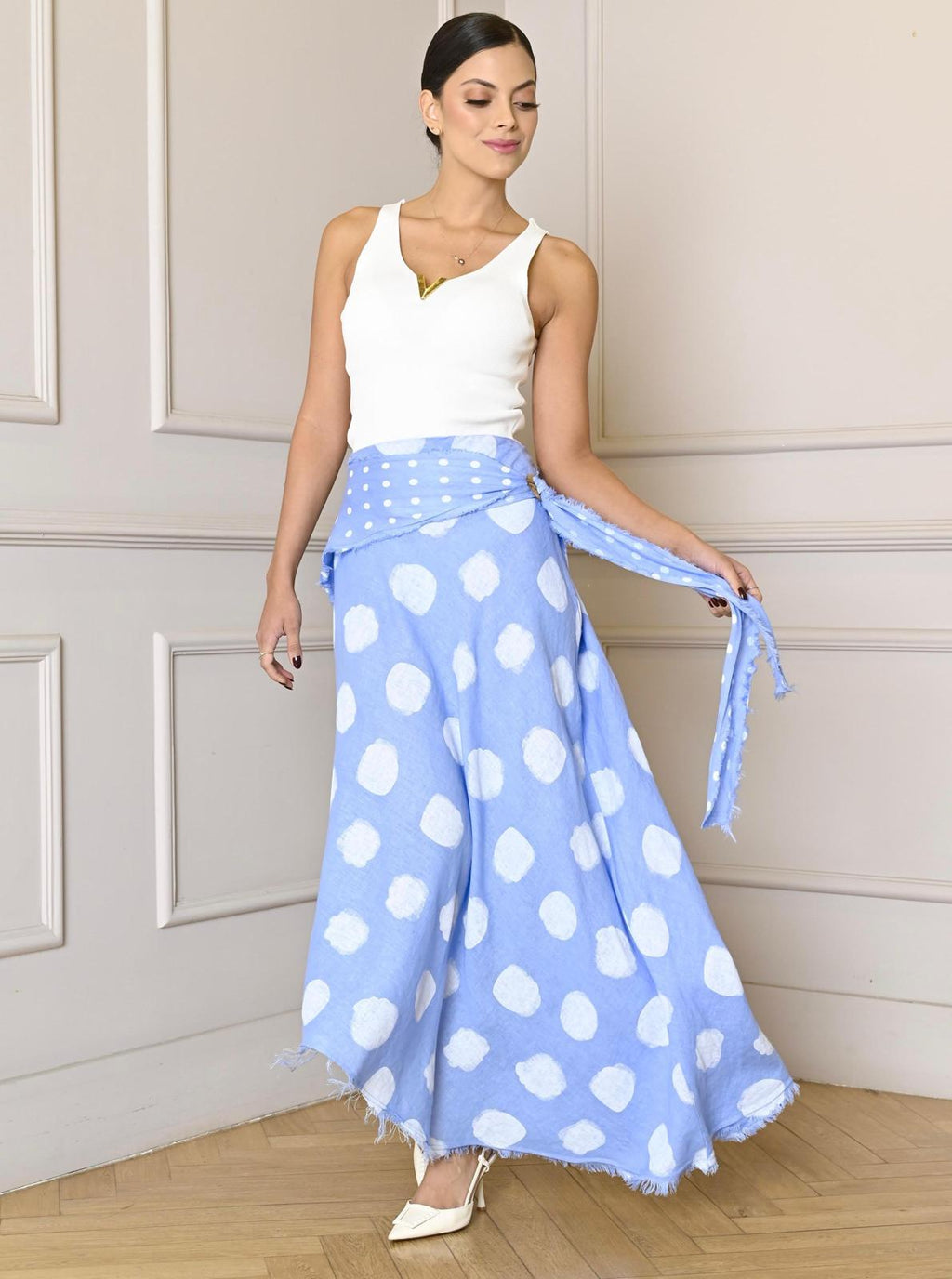 Italian Linen Polka-Dot Skirt