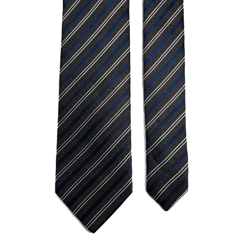 Brown & Navy Blue Striped Silk Jacquard Tie