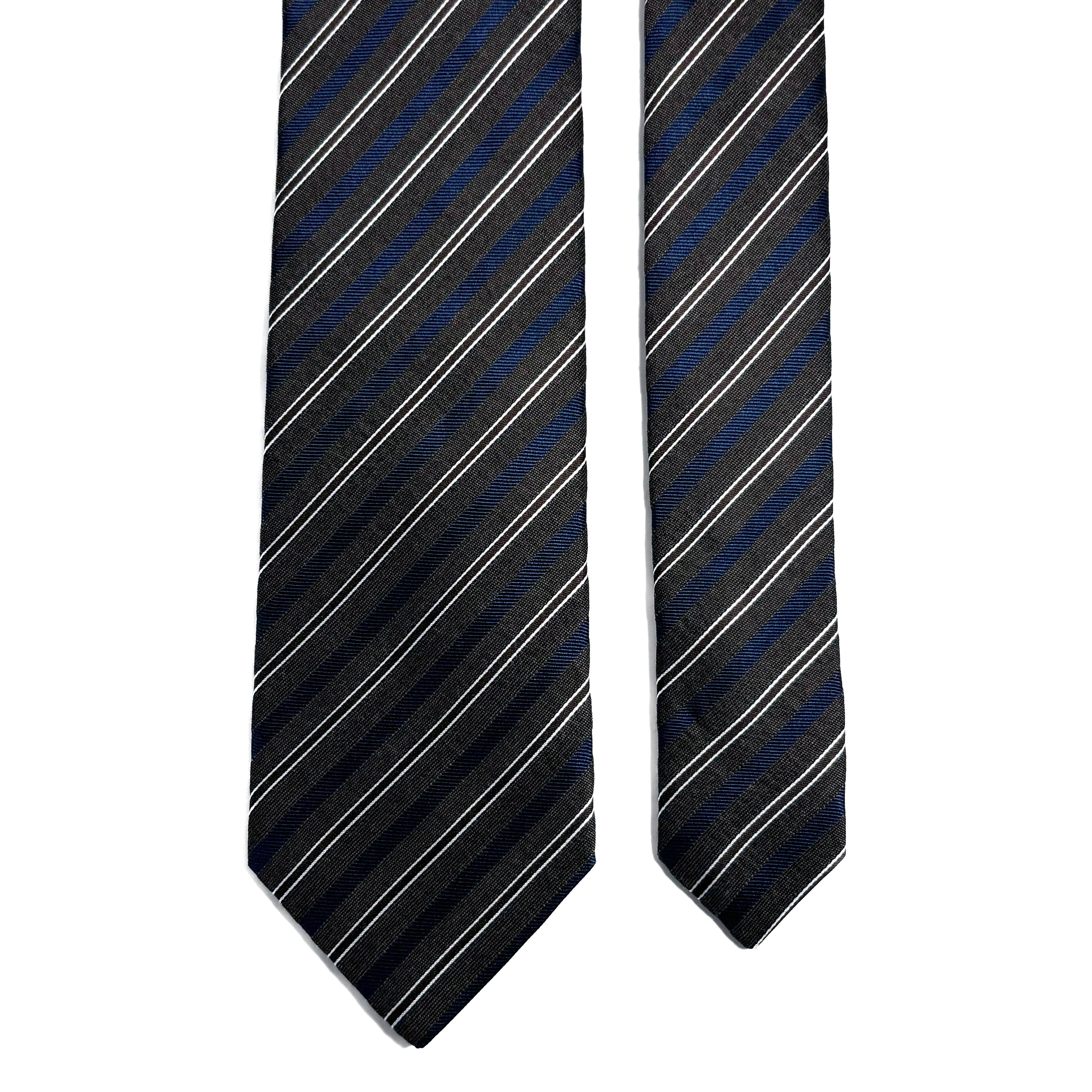 Brown & Navy Blue Striped Silk Jacquard Tie