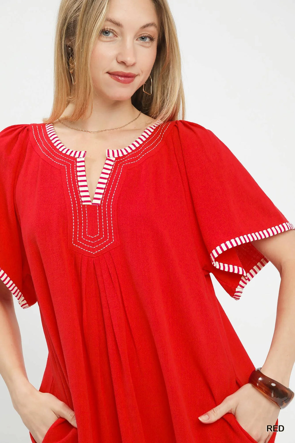 Linen-Trim Tunic Dress