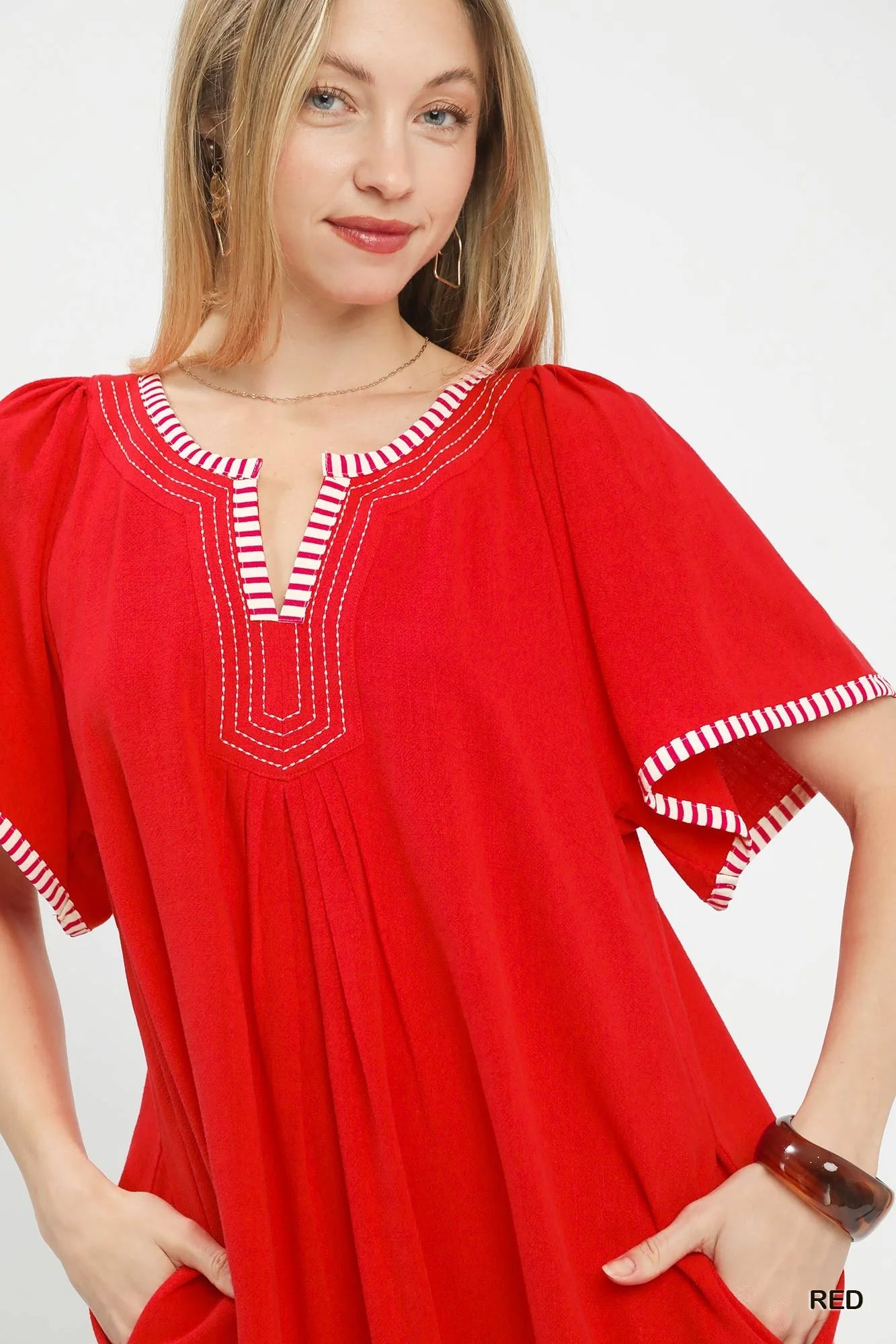 Linen-Trim Tunic Dress