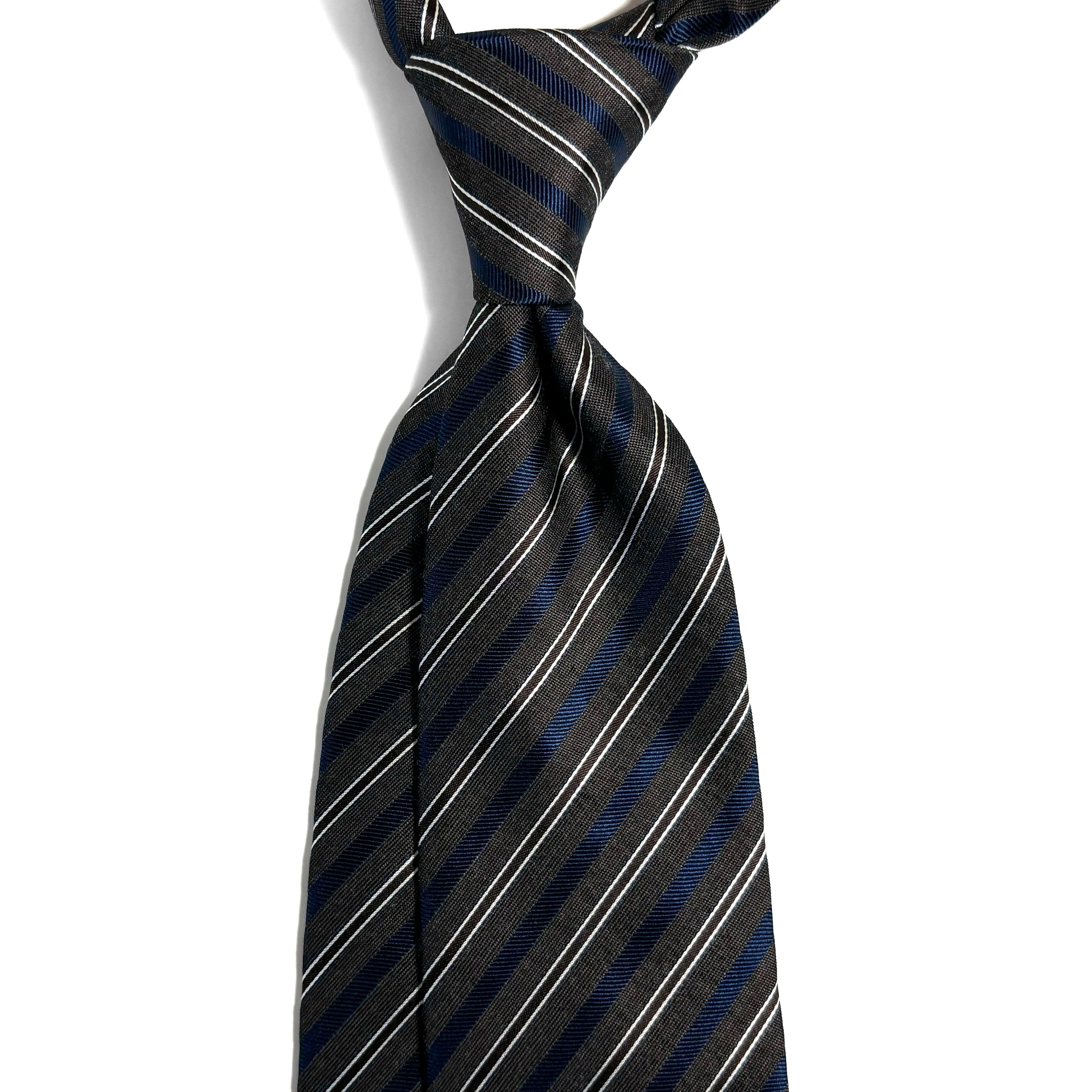 Brown & Navy Blue Striped Silk Jacquard Tie