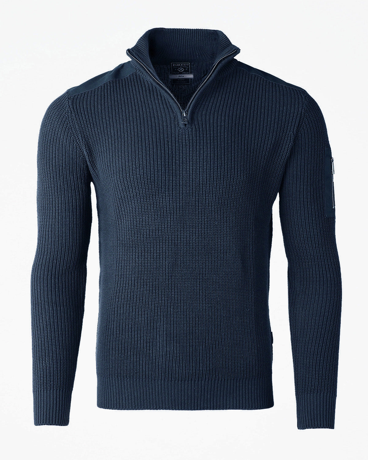 Mens Long Sleeve Pullover Quarter Zip Mock Neck Polo Sweater with Pocket