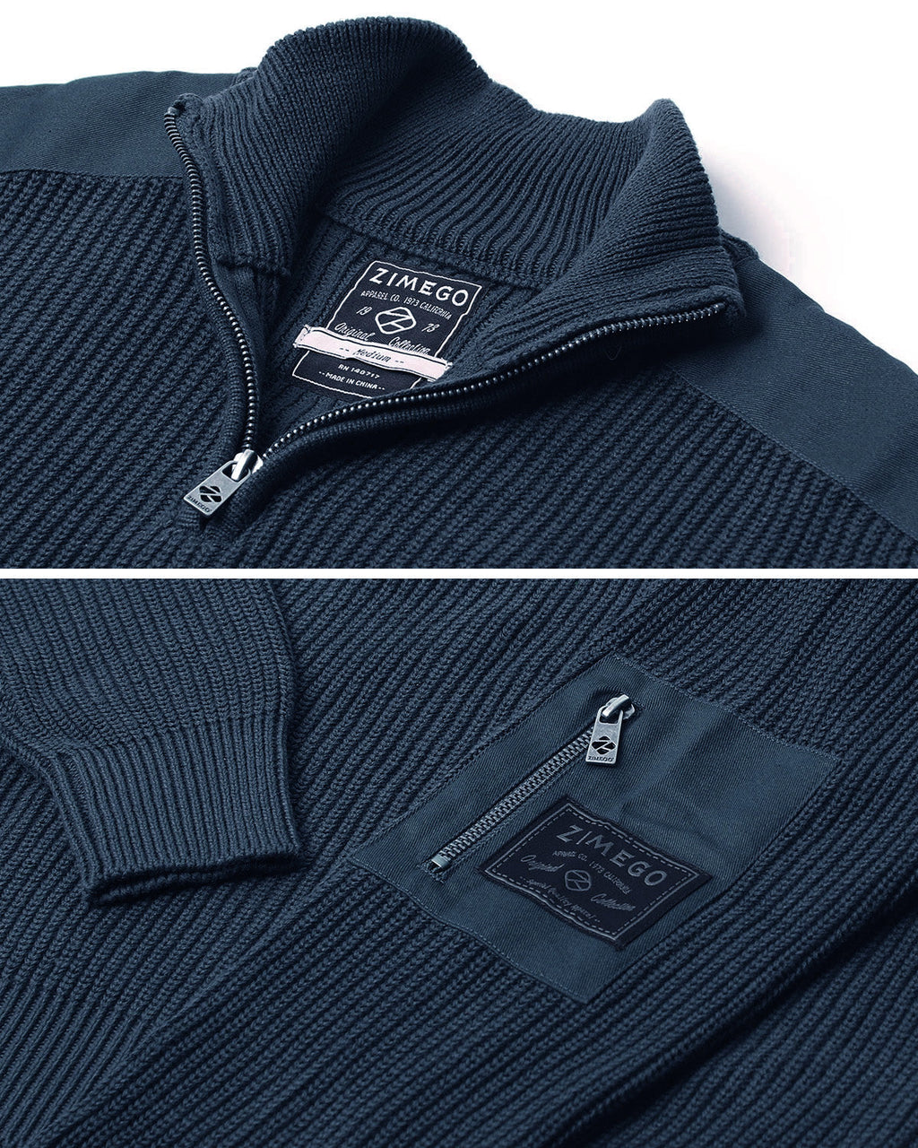 Mens Long Sleeve Pullover Quarter Zip Mock Neck Polo Sweater with Pocket