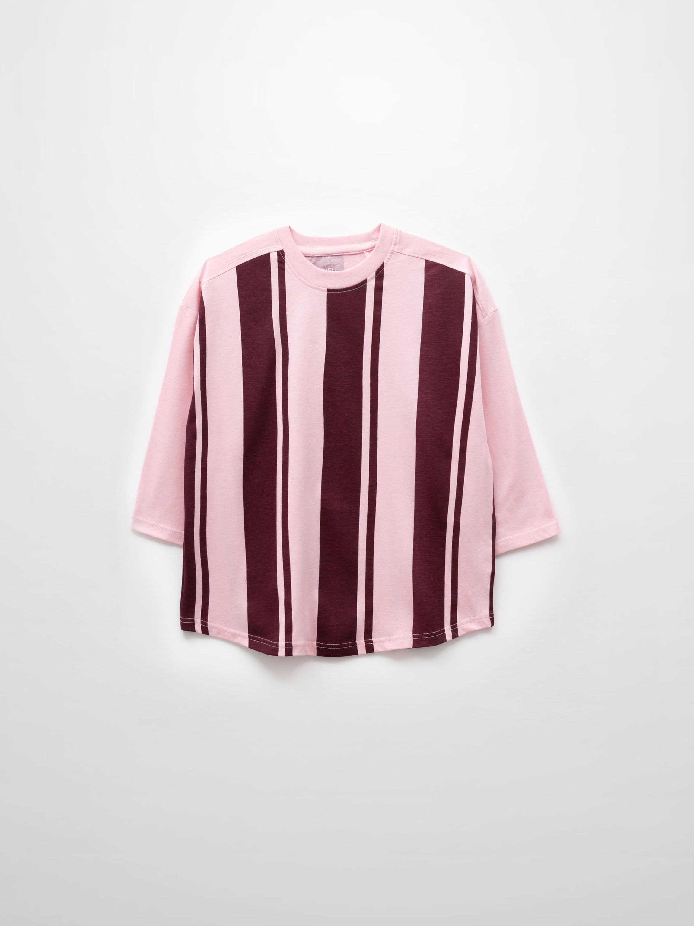 Mix Stripe Boxy Tee-Pink/Burgundy-1