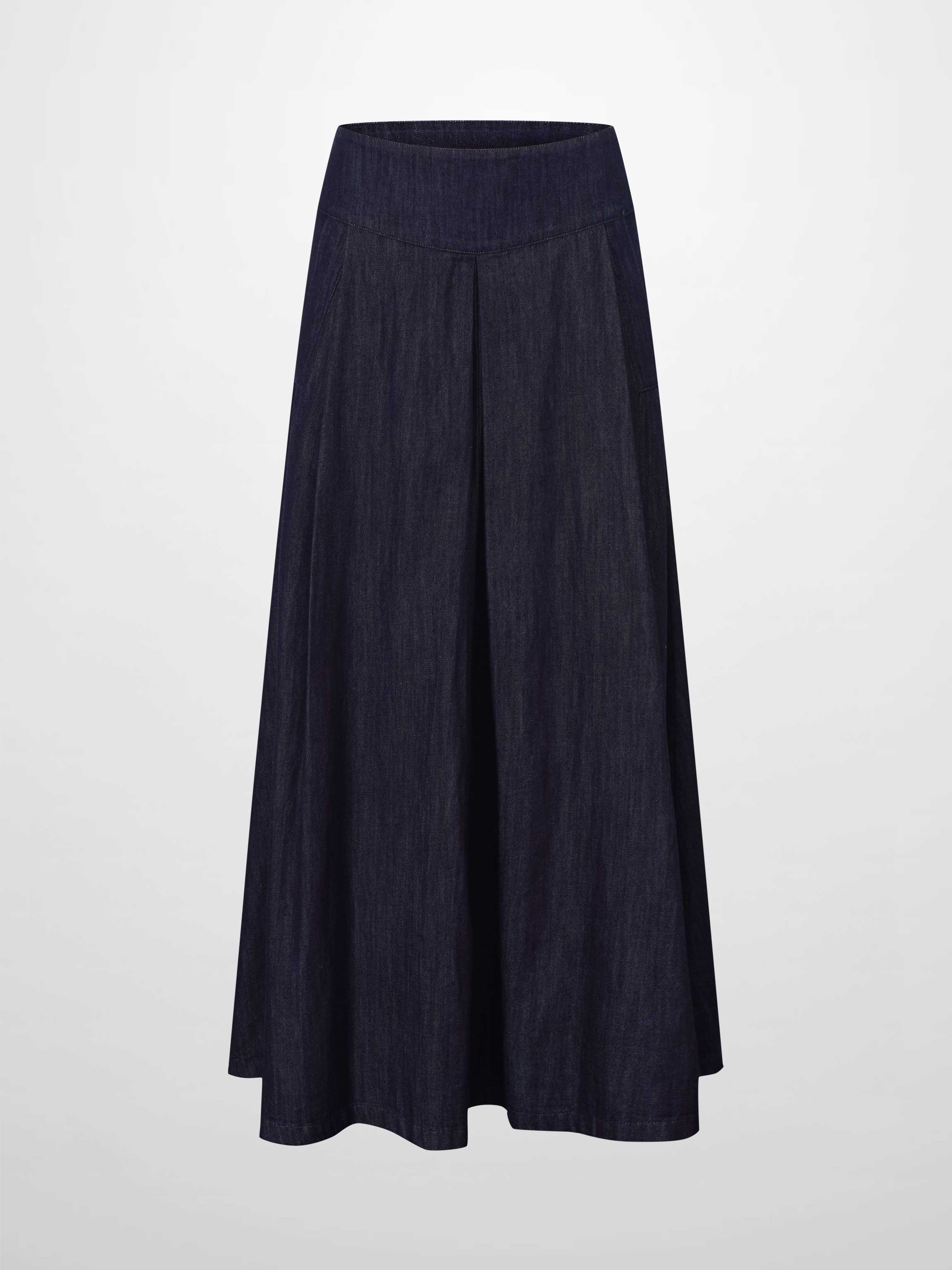 Inverted Yoke Pleat Skirt-Dark Blue-2