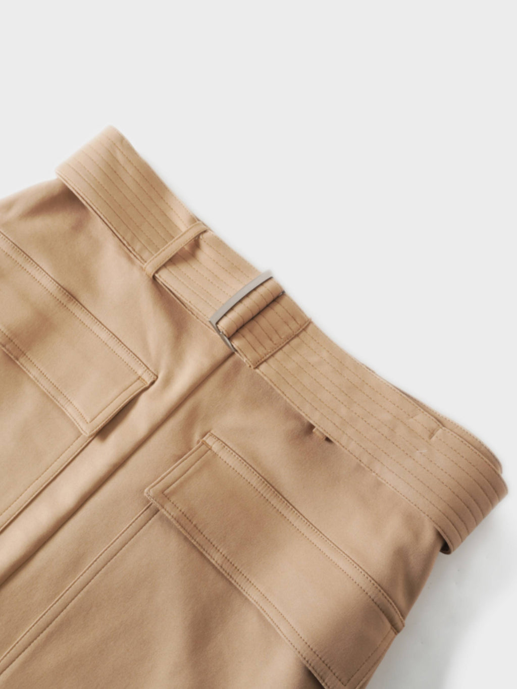 Belted Straight Cargo Pocket Skirt-Tan-3