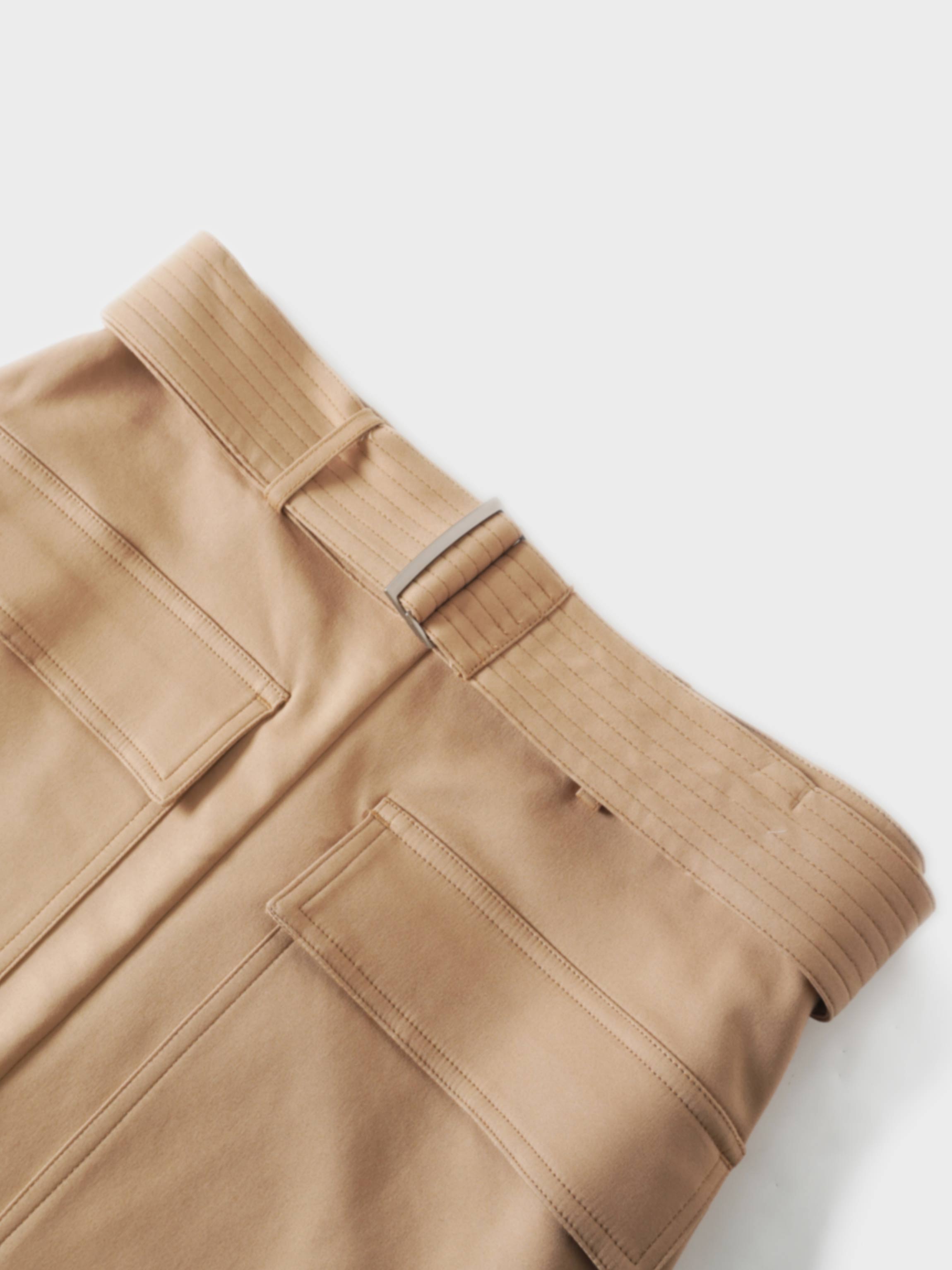 Belted Straight Cargo Pocket Skirt-Tan-3